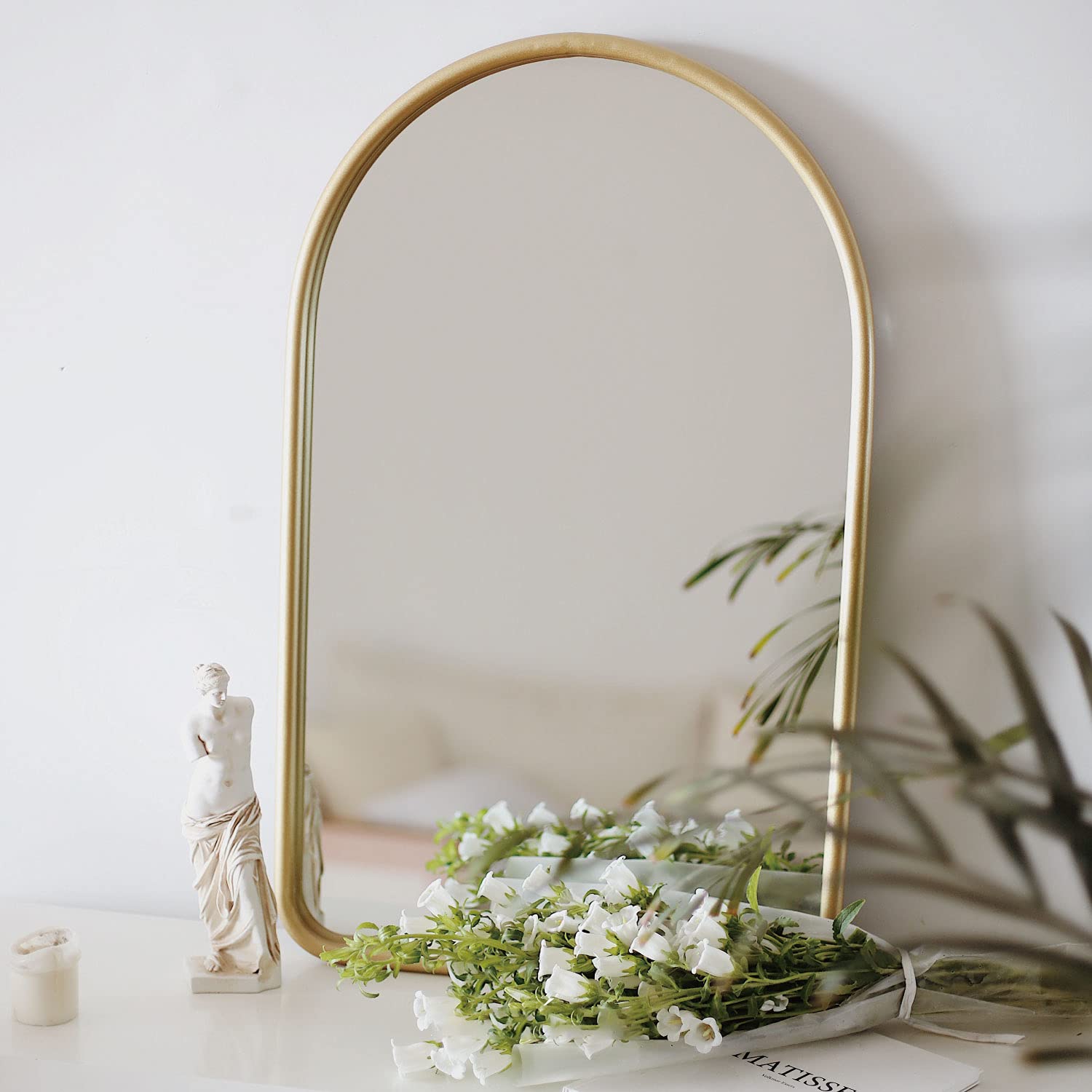 Nordic Arched Wall Mirror - Large Modern Gold Vanity Mirror for Bathroom, Living Room, Entryway & Dressing Table (20×31.5 Inch) - Perfect for Makeup, Home Decor & Creating Spacious Illusion