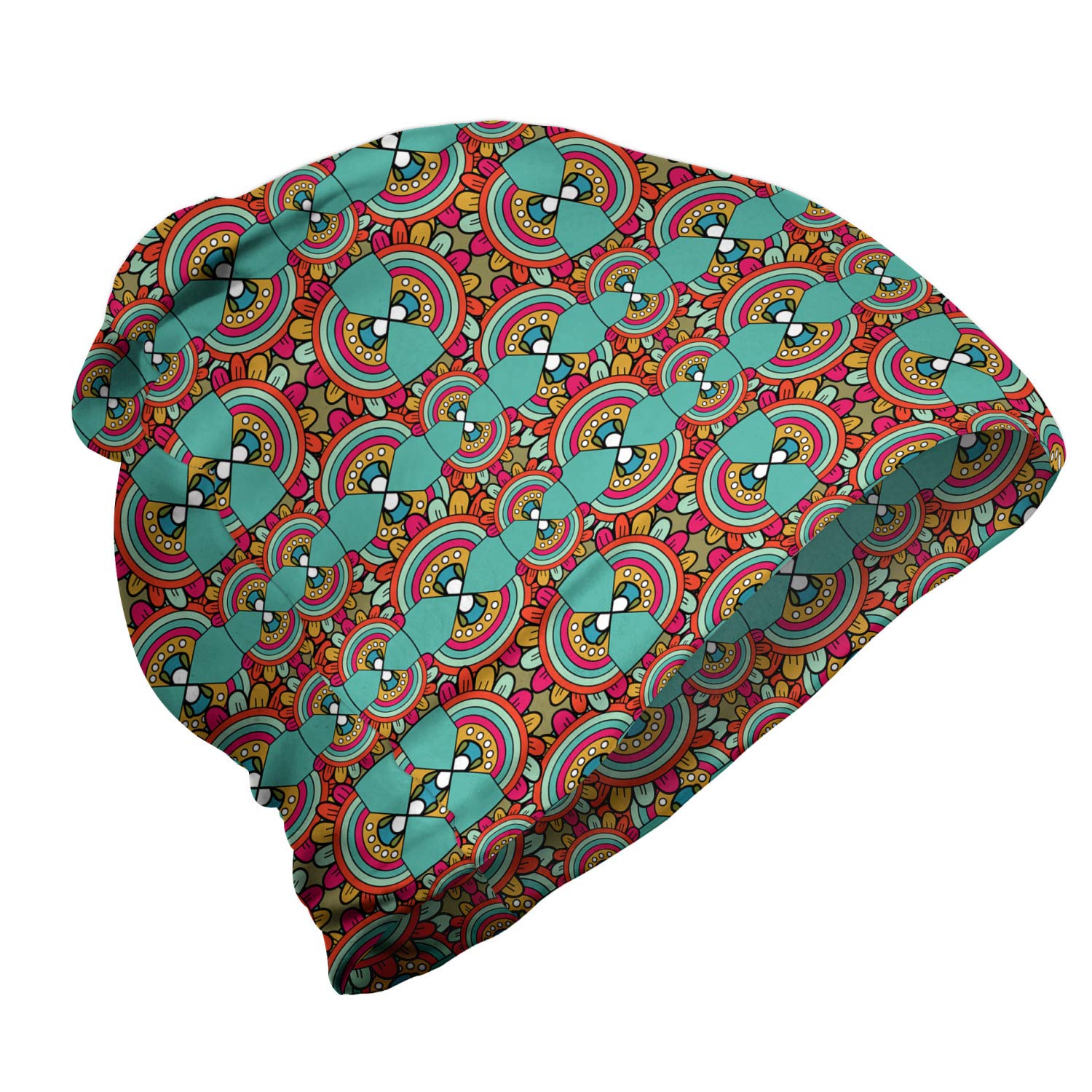 Ambesonne Unisex Beanie - Colorful Ethnic Art Design for Men & Women - Warm Winter Hat for Hiking, Camping, and Outdoor Activities