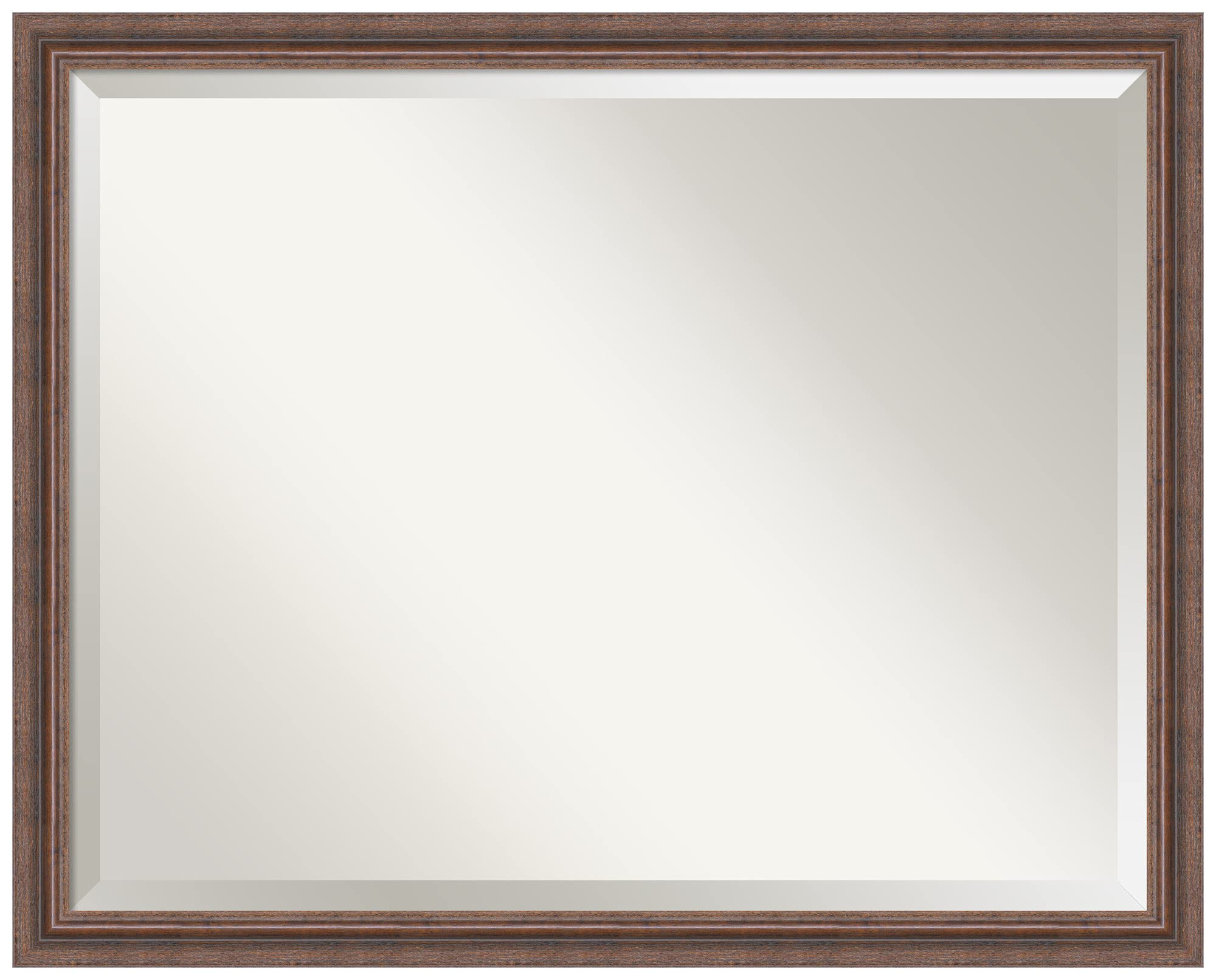 Amanti Art Distressed Rustic Brown Bathroom Mirror - 25x31 Inches Over Sink Vanity Mirror with Wood Frame, Horizontal or Vertical Hanging, Beveled Edge - Perfect for Farmhouse, Rustic, and Vintage Bathroom Decor