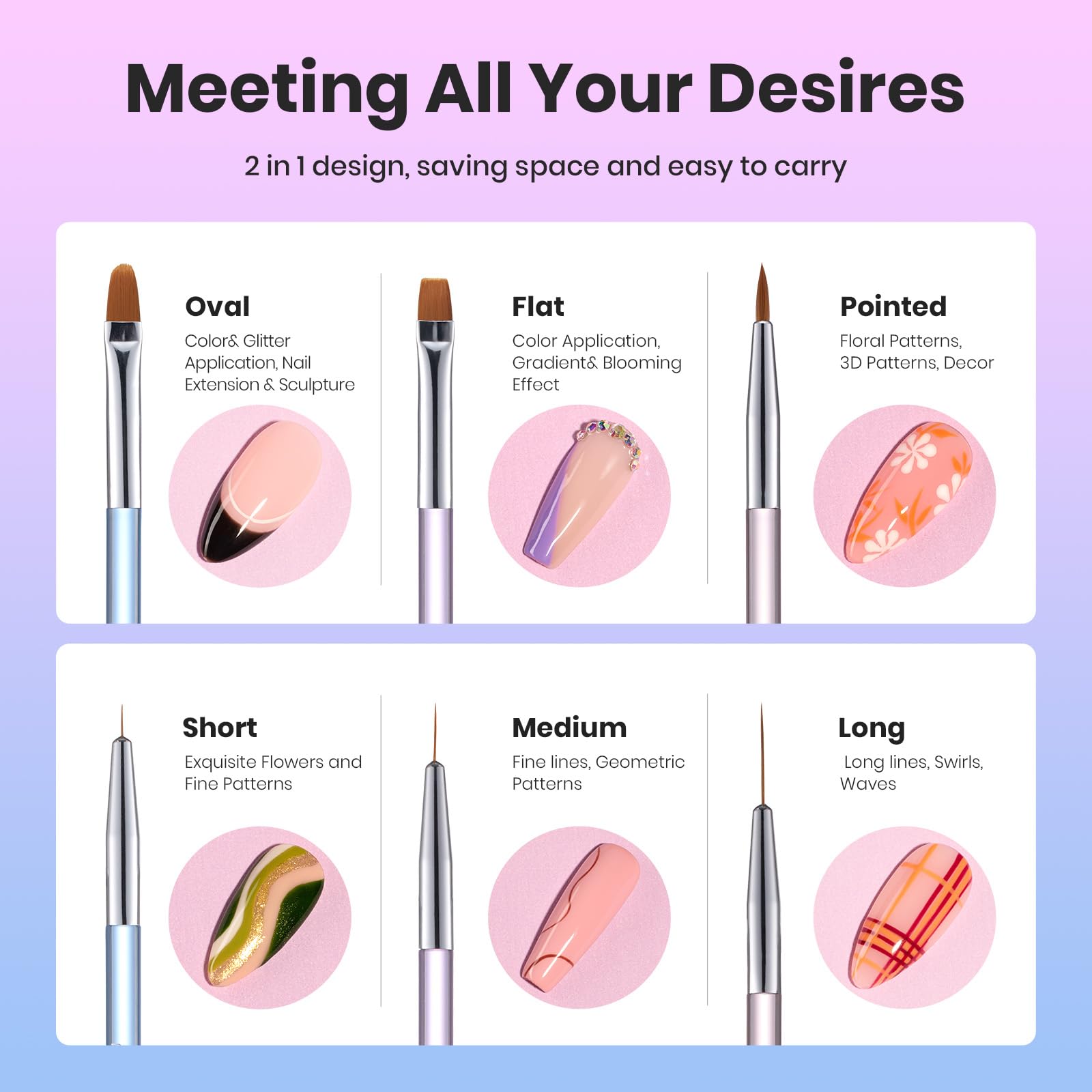 3PCS Professional Gel Nail Art Brush Set - Includes Liner, Petal & Oval Brushes for DIY Gel Polish Designs | Perfect for Home Manicure, Nail Salon & Gift for Women | Great for Beginners & Nail Art Enthusiasts