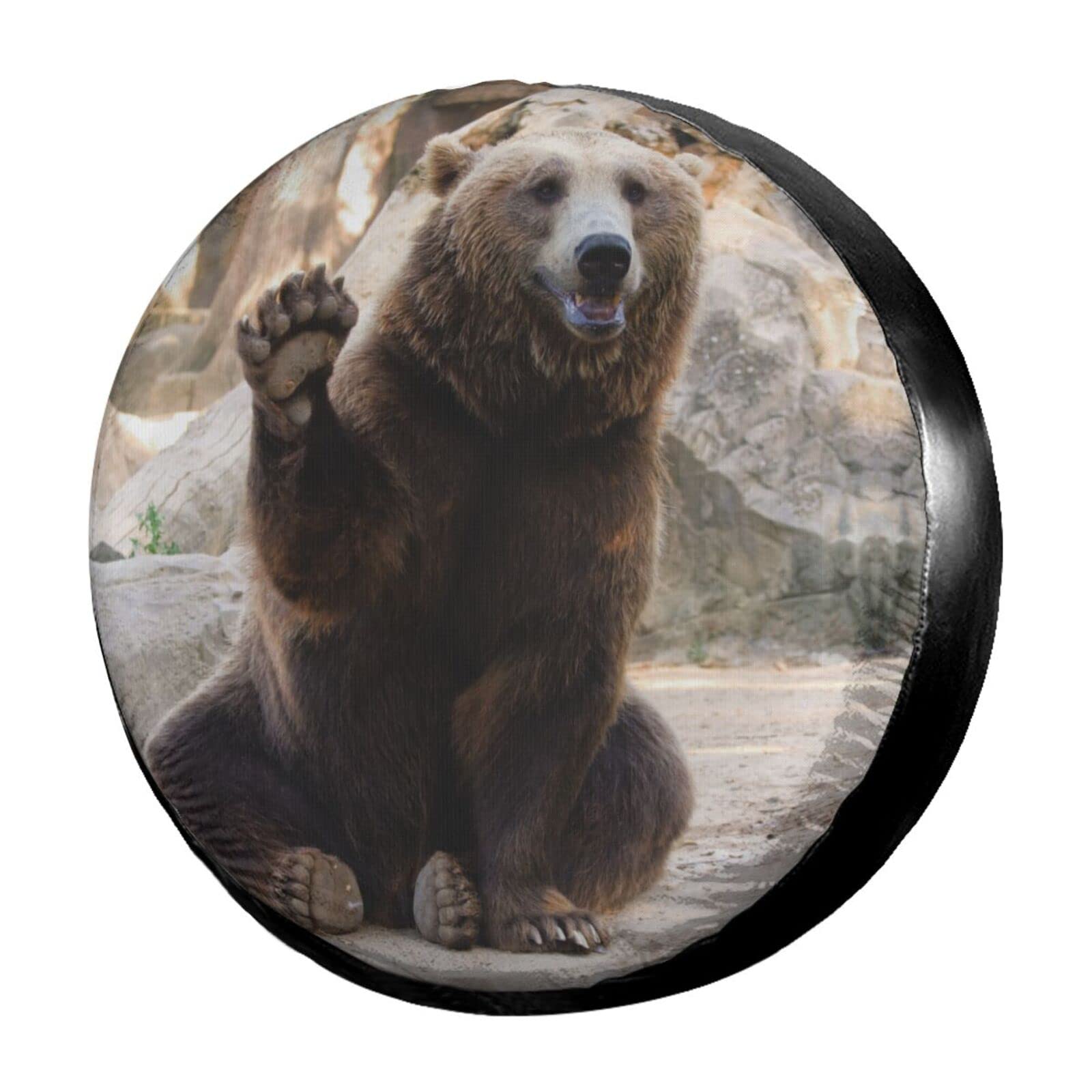 Trendy Brown Bear Waving Pattern Spare Tire Cover - 15 Inch Dust-Proof Wheel Protector for Trailers, RVs, SUVs & Vehicles | Perfect for Outdoor Adventures & Road Trips