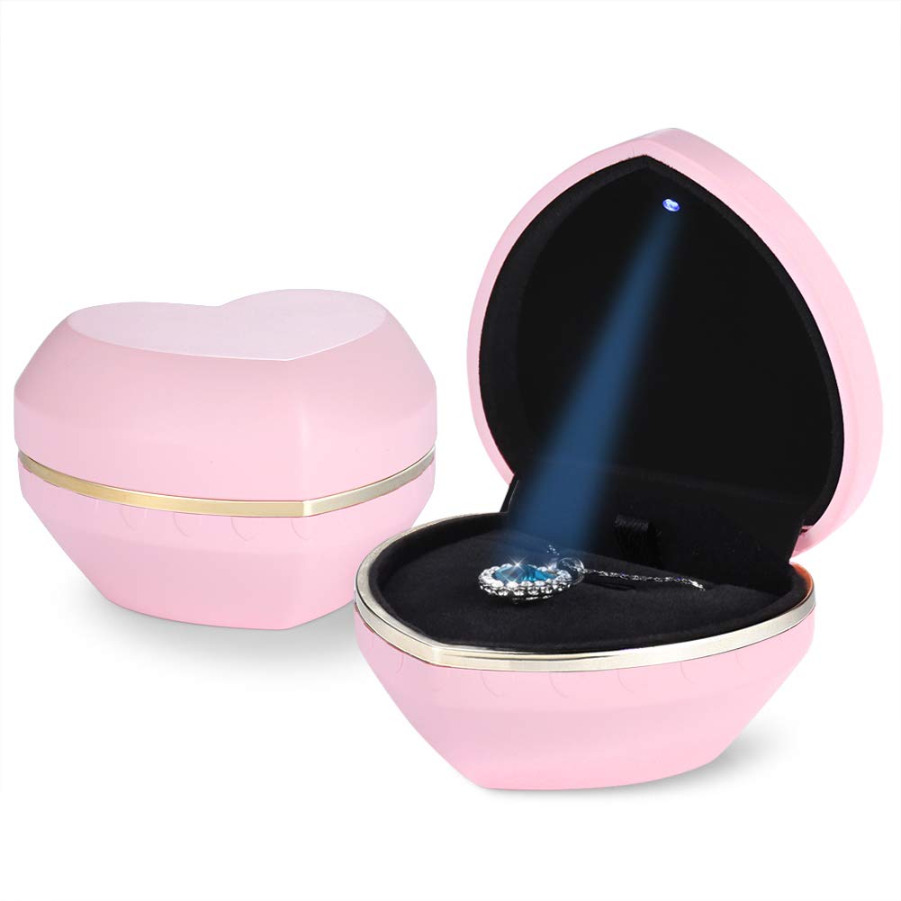 LED Heart Shaped Jewelry Gift Box - Elegant Velvet Ring Box with Lights for Diamond Pendant, Wedding Engagement Valentine's Day Gift (Pink) - Perfect for Jewelry Display, Proposal Surprise & Romantic Occasions
