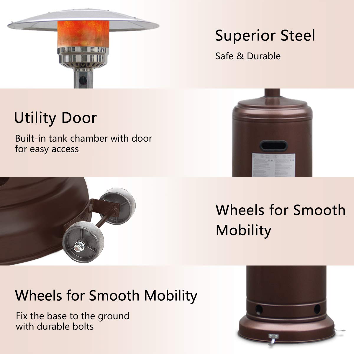 Giantex 50,000 BTU Bronze Steel Propane Patio Heater - Outdoor Commercial Standing Heater with LP Gas & Accessories for Restaurants, Backyards, and Events