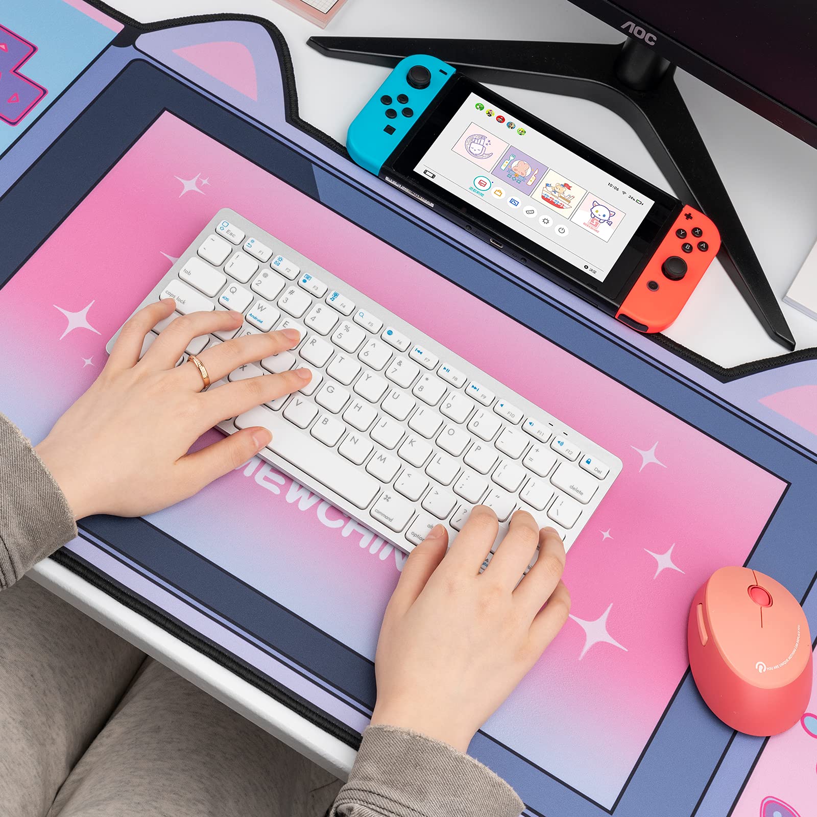 GeekShare Cute Cat Ear Mouse Pad - Non-Slip Gaming & Office Desk Mat for PC Work