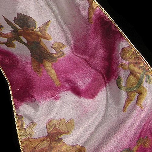 Sheer Mauve Wired Craft Ribbon with Floating Angels Print - 6 Inch x 20 Yards for Gift Wrapping, Wedding Decorations & DIY Crafts