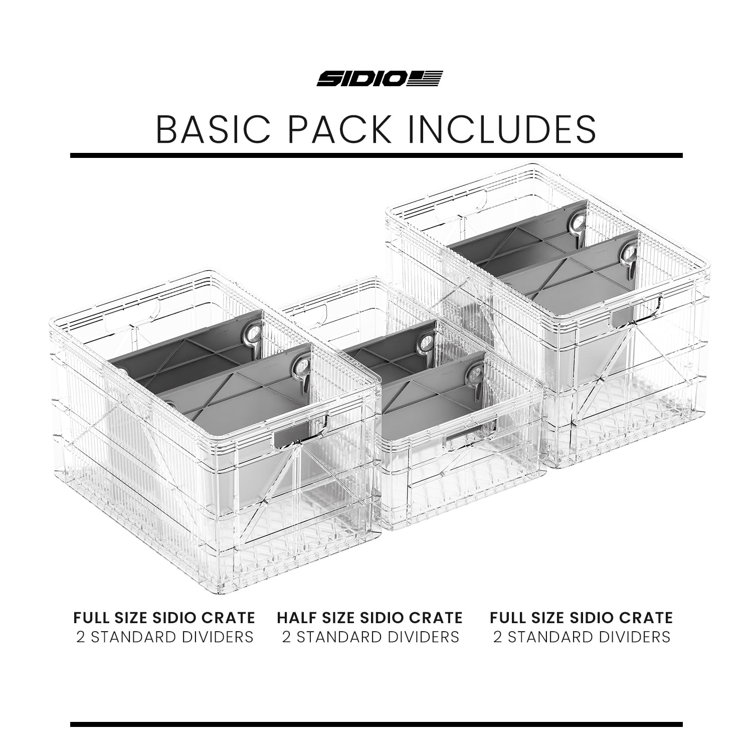 Heavy Duty Stackable Storage Bins & Organizers - 2 Full-Size & 1 Half-Size Plastic Totes with Dividers - Durable Storage Containers for Home, Office, Garage, Outdoor Use - Perfect for Organization, Moving & Clutter Control