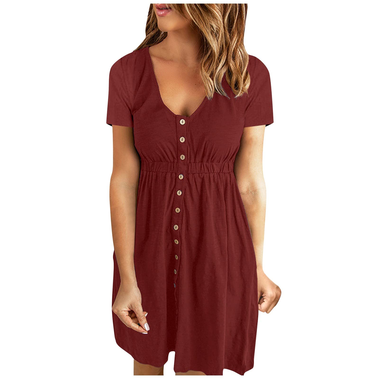 Women's Plus Size Summer Casual A-Line Dress - Solid Color Round Neck Short Sleeve Loose Fit Dress for Beach, Vacation & Everyday Wear