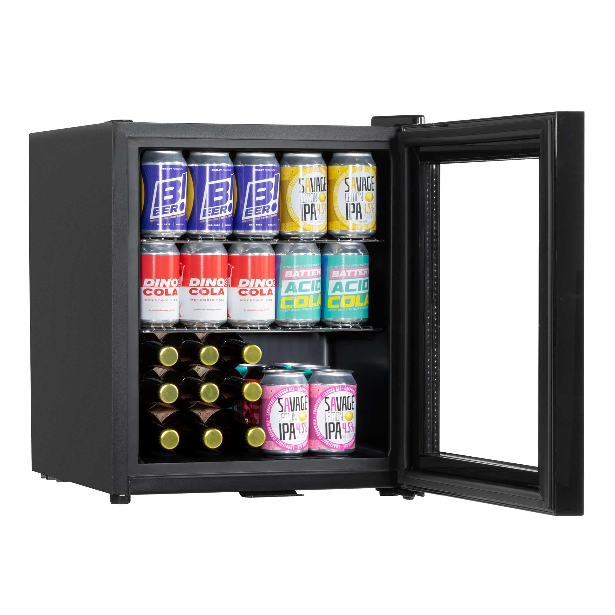 Baridi 50L Mini Fridge for Drinks, Beer & Wine - Portable Cooler with LED Light, Black (DH12) - Perfect for Home, Office, Dorm, and Outdoor Parties