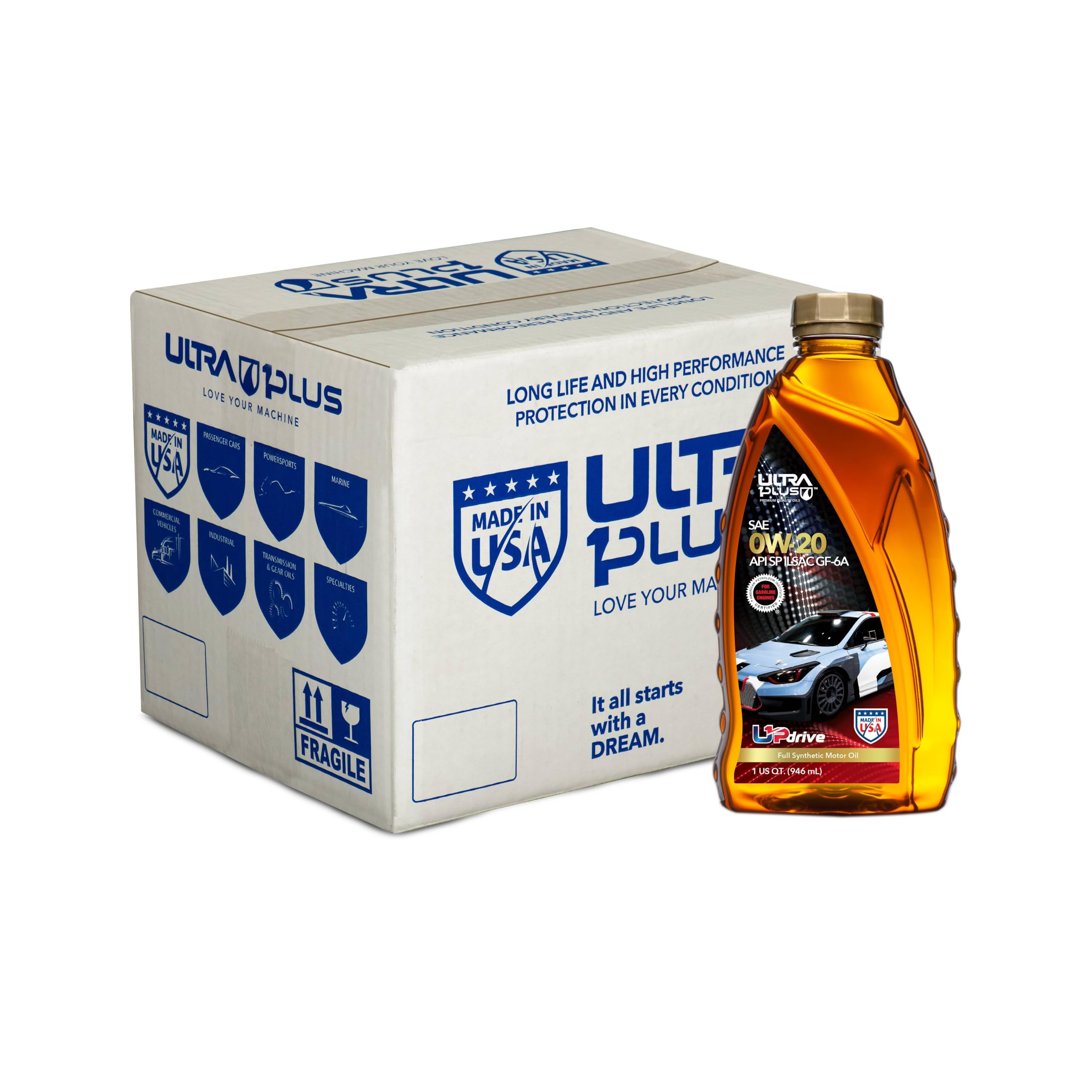 SAE 0W-20 Full Synthetic Motor Oil API SP ILSAC GF-6A - 12 Quart Pack for Cars, SUVs & Light Trucks - Improves Fuel Efficiency & Engine Protection