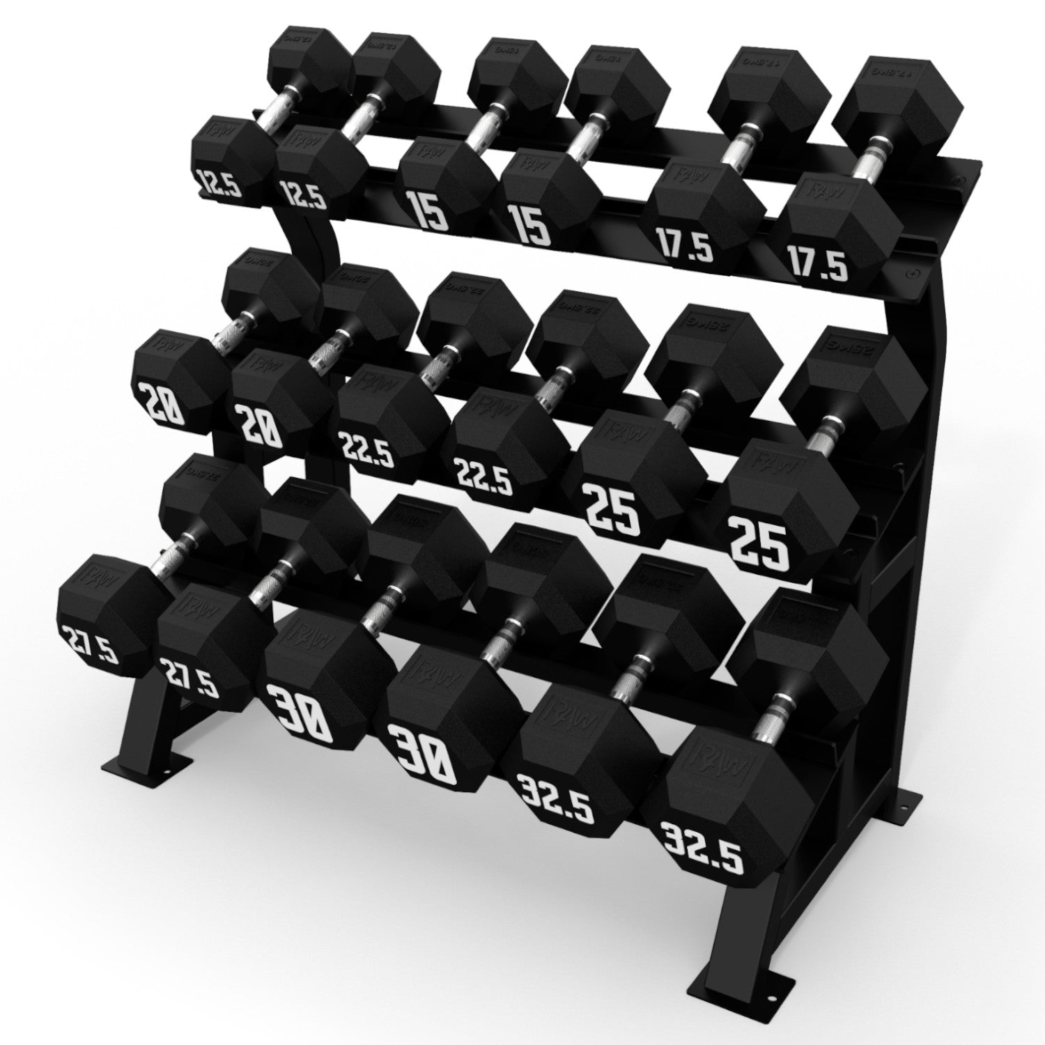 3-Tier Rubber Hex Dumbbell Storage Rack - Heavy Duty Gym Equipment Organizer for Home & Commercial Fitness Spaces