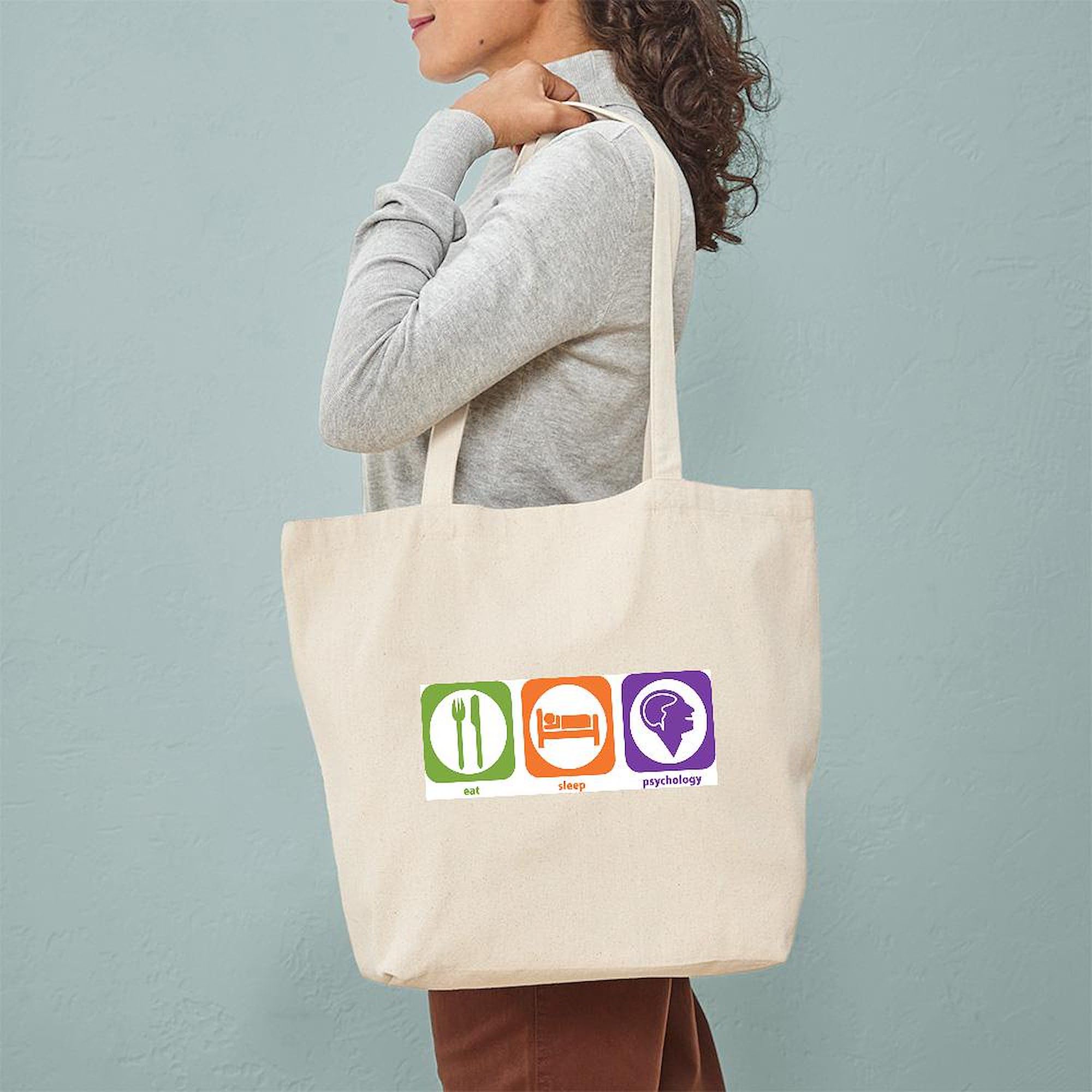 Eat Sleep Psychology Tote Bag - Natural Canvas Reusable Shopping Bag for Students, Therapists & Psychology Lovers - Perfect for School, Work & Grocery Shopping