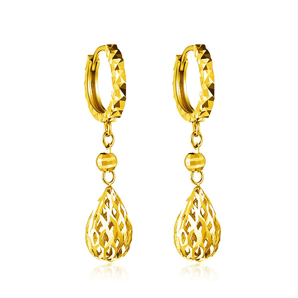 18K Solid Gold Hoop Earrings for Women - Dainty Hollow Teardrop Dangle Earrings, Real Gold Jewelry with Certificate | Perfect Gift for Wedding, Prom, Party & Everyday Elegance