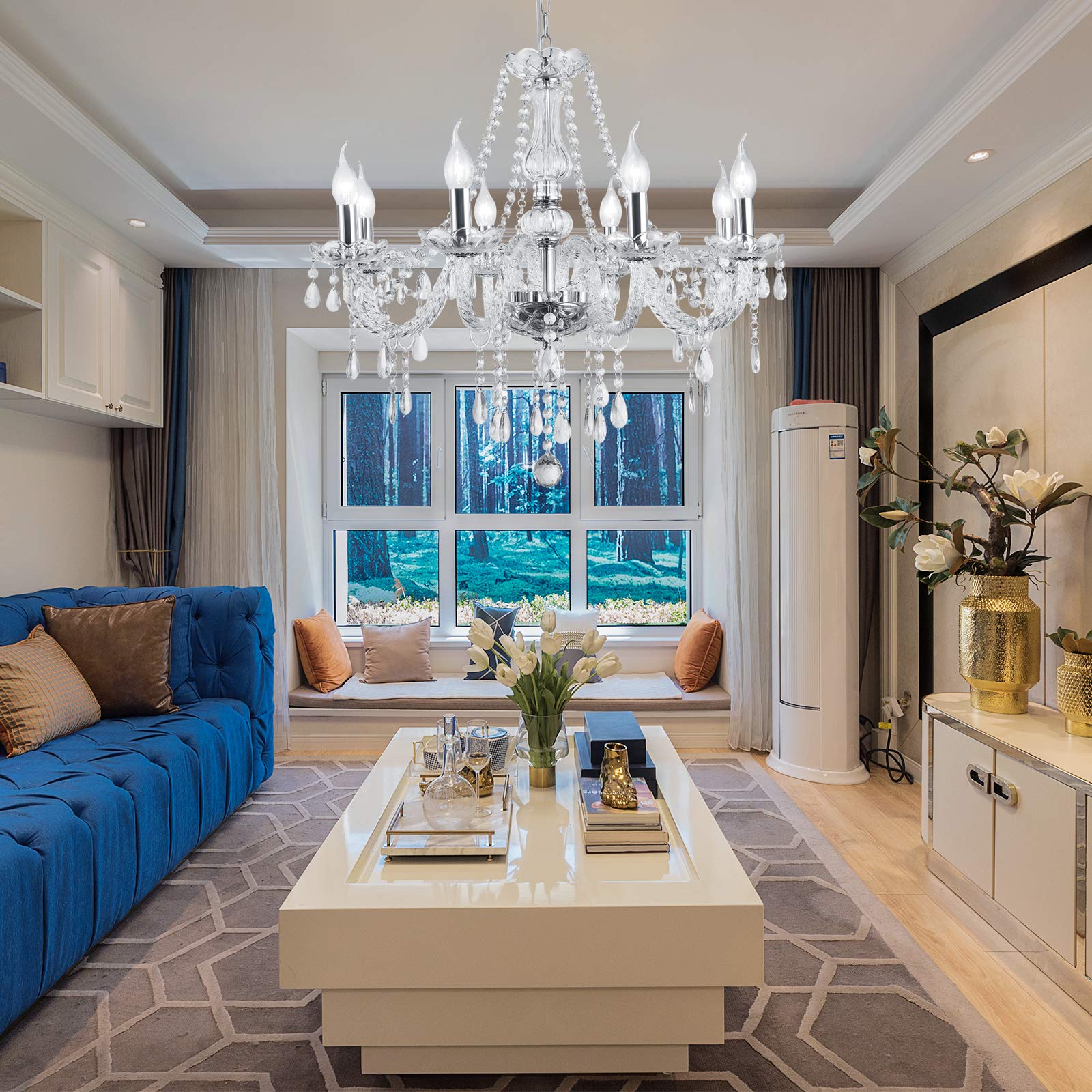 Crystal Chandelier Lighting Fixture - Modern 8-Light Pendant Ceiling Lamp for Dining Room, Living Room, Bedroom & Hallway | Elegant Home Decor with 8 Bulbs | Perfect for Wedding, Restaurant & Luxury Interior Design