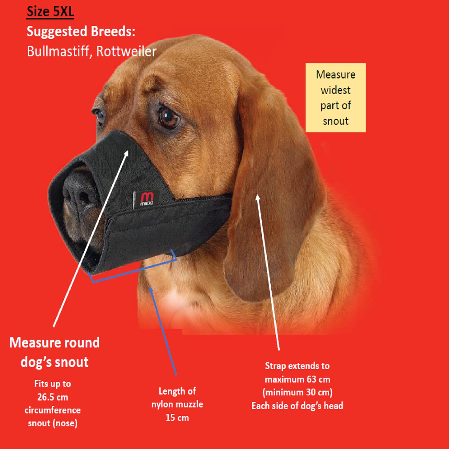 Soft Breathable Nylon Dog Muzzle for Large Dogs (5XL) - Prevent Biting & Chewing - Comfortable & Adjustable - Perfect for Training, Grooming & Vet Visits - Black