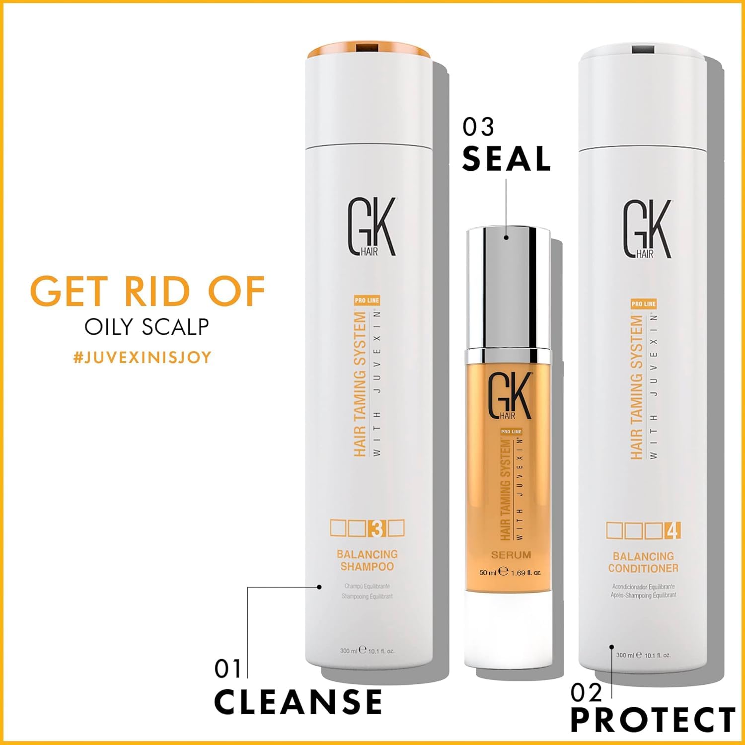 GK Hair Balancing Keratin Shampoo & Conditioner Set (300ml) with Free 10ml Argan Oil Serum - Sulfate Free, Paraben Free for Oily Hair & Scalp - pH Balancing Hair Care for Daily Use & Salon-Quality Results