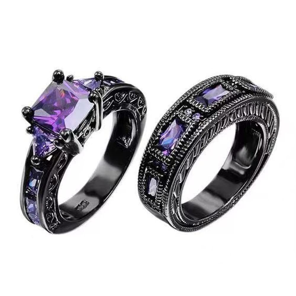 Purple Cubic Zirconia Gemstone Rings for Women - Elegant Bridal Wedding Band Set, Shiny Engagement Rings for Little Girls - Perfect for Prom, Party, and Special Occasions (Purple, Size 8)