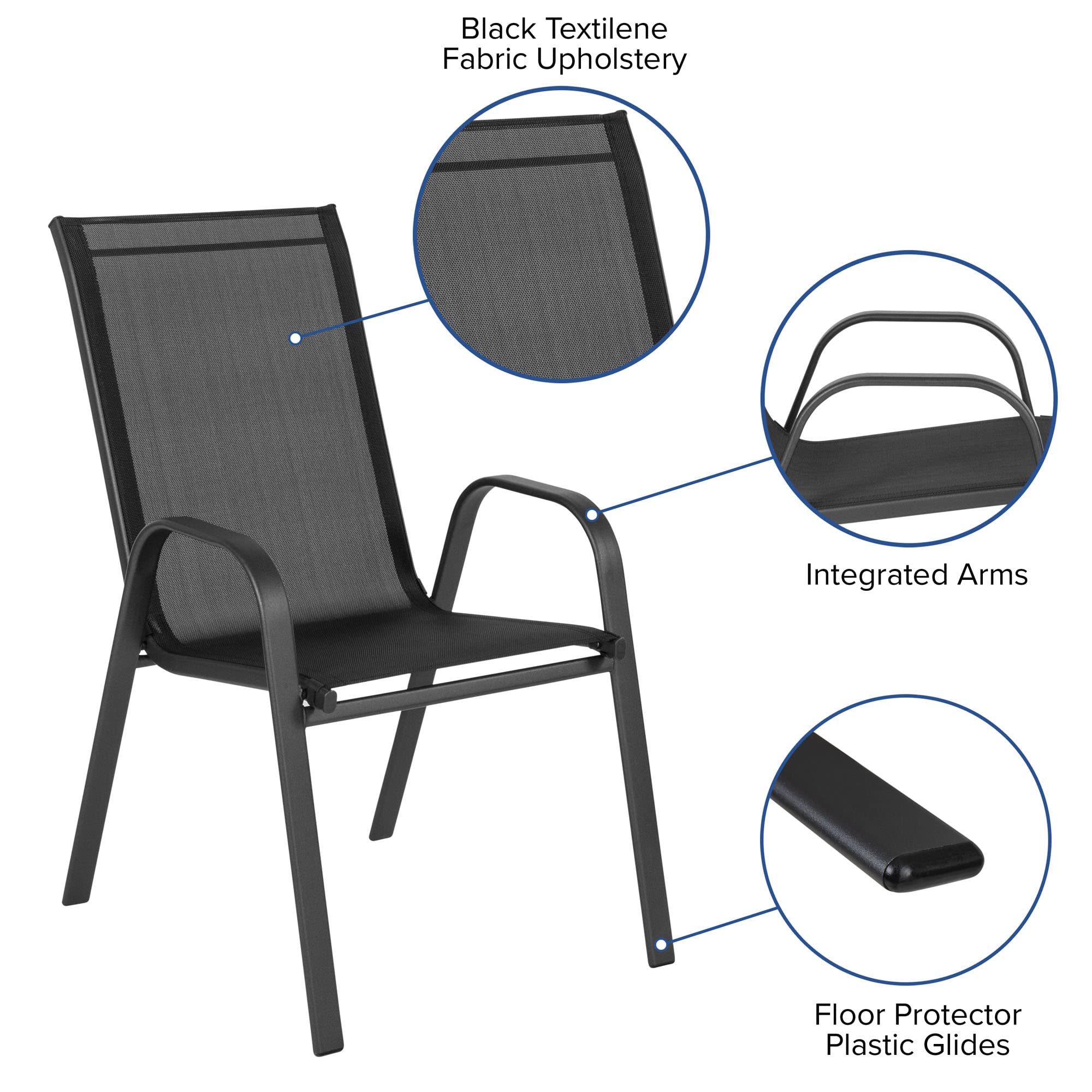 Flash Furniture Brazos 5-Piece Outdoor Patio Dining Set with 4 Black Flex Comfort Stack Chairs & 55