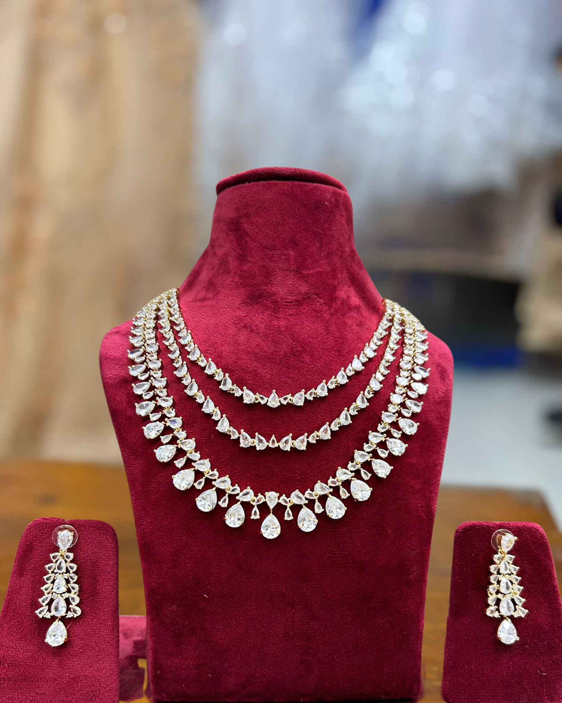 American Diamond Silver Round Neck Zircon Necklace with Earrings Set (D1183) - Elegant Jewelry Gift for Women, Perfect for Weddings, Parties & Special Occasions