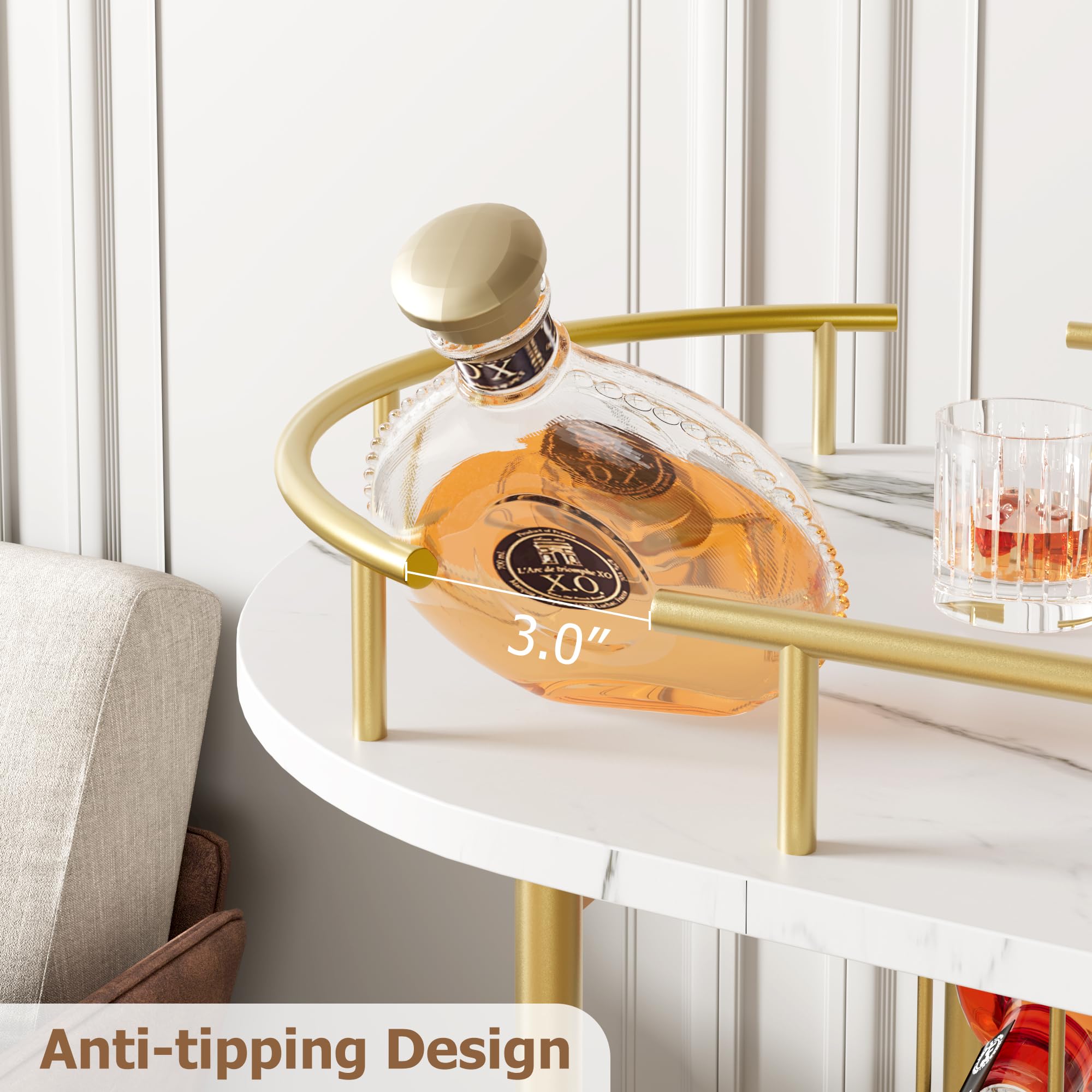 4-Tier Gold Bar Cart with Wheels - Mobile Serving Cart with Wine Rack & Glass Holder - Kitchen, Dining Room, Living Room Organizer - Perfect for Home Entertaining, Parties & Small Space Storage
