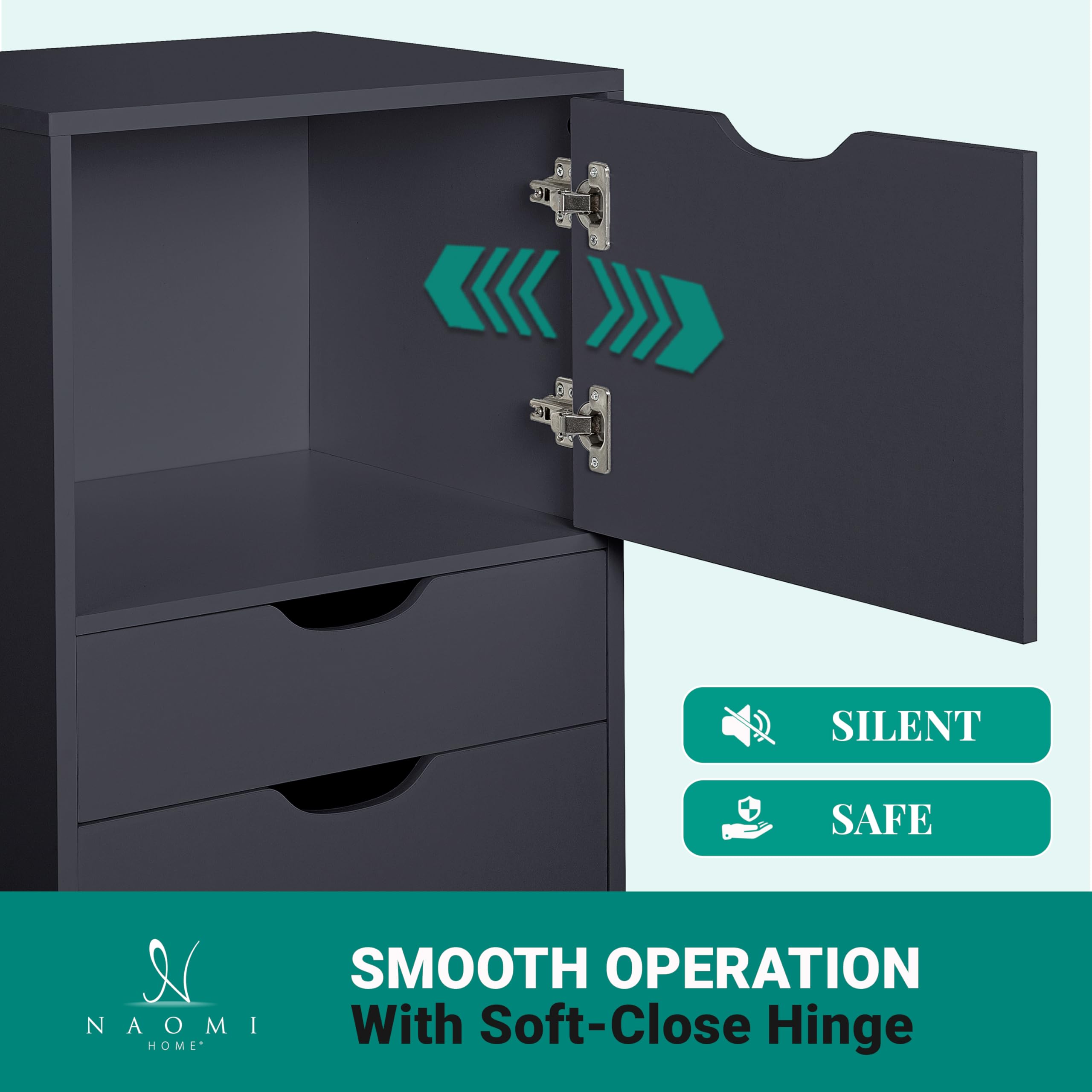 Naomi Home 6-Drawer Rolling File Cabinet with Wheels - Black Office Storage Organizer for Home & Business, Heavy Duty 180 lbs Capacity - Perfect for Desk Storage, Printer Stand & Document Organization