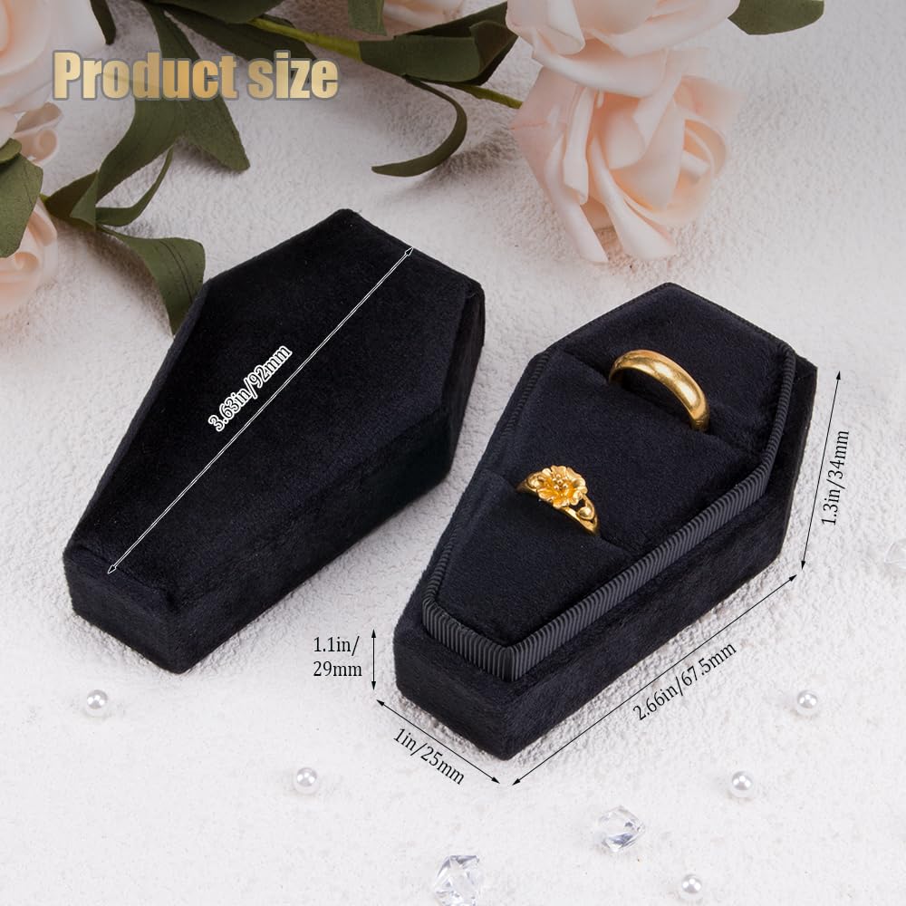 1Pcs Velvet Coffin Ring Box - Gothic Jewelry Display Case Holder for Rings, Necklaces, Earrings - Perfect for Wedding Decor, Halloween Keepsake & Gothic Home Decor