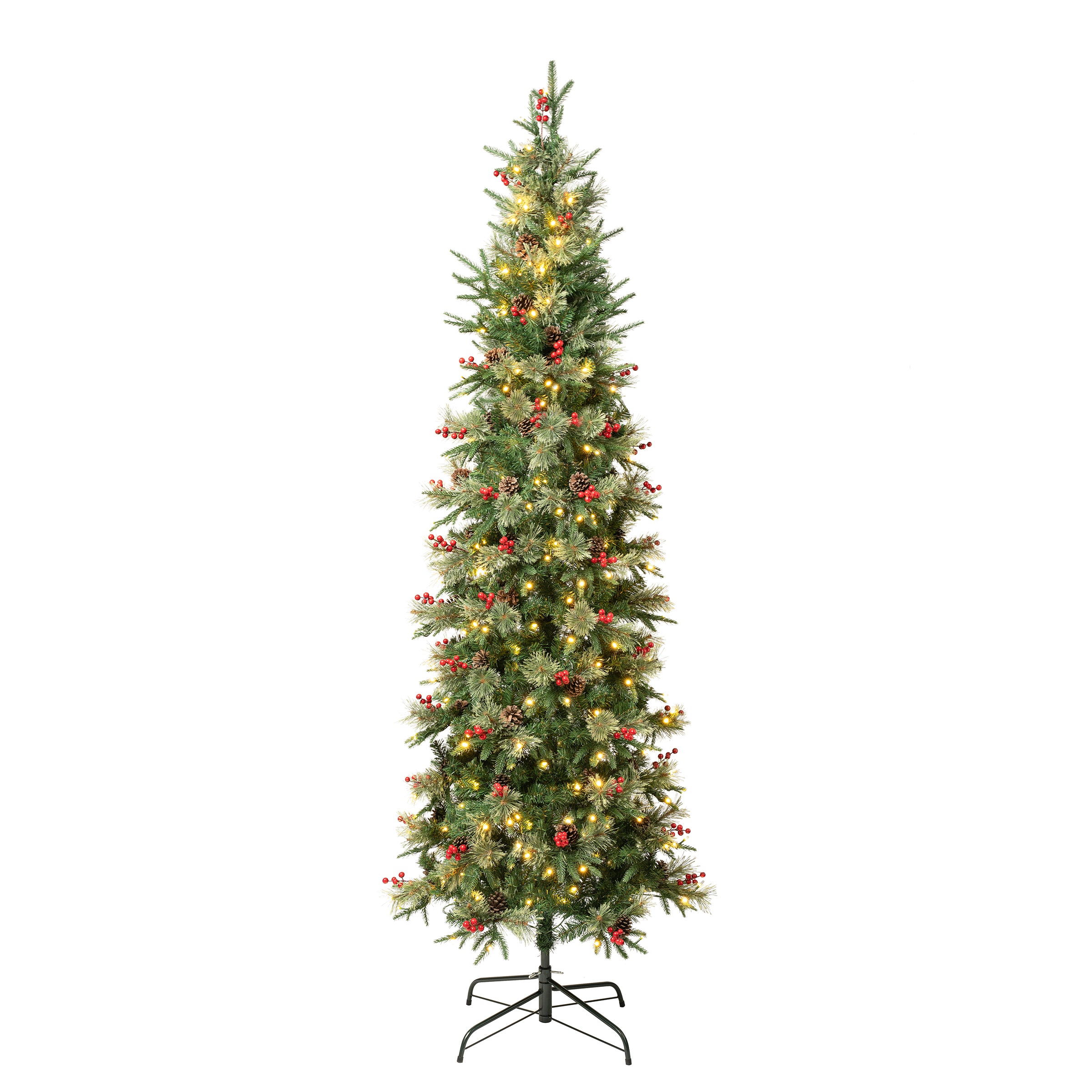 7.5 ft Pre-Lit Virginia Pine Slim Artificial Christmas Tree with Warm White LED Lights - Perfect for Home, Office, and Holiday Decorations