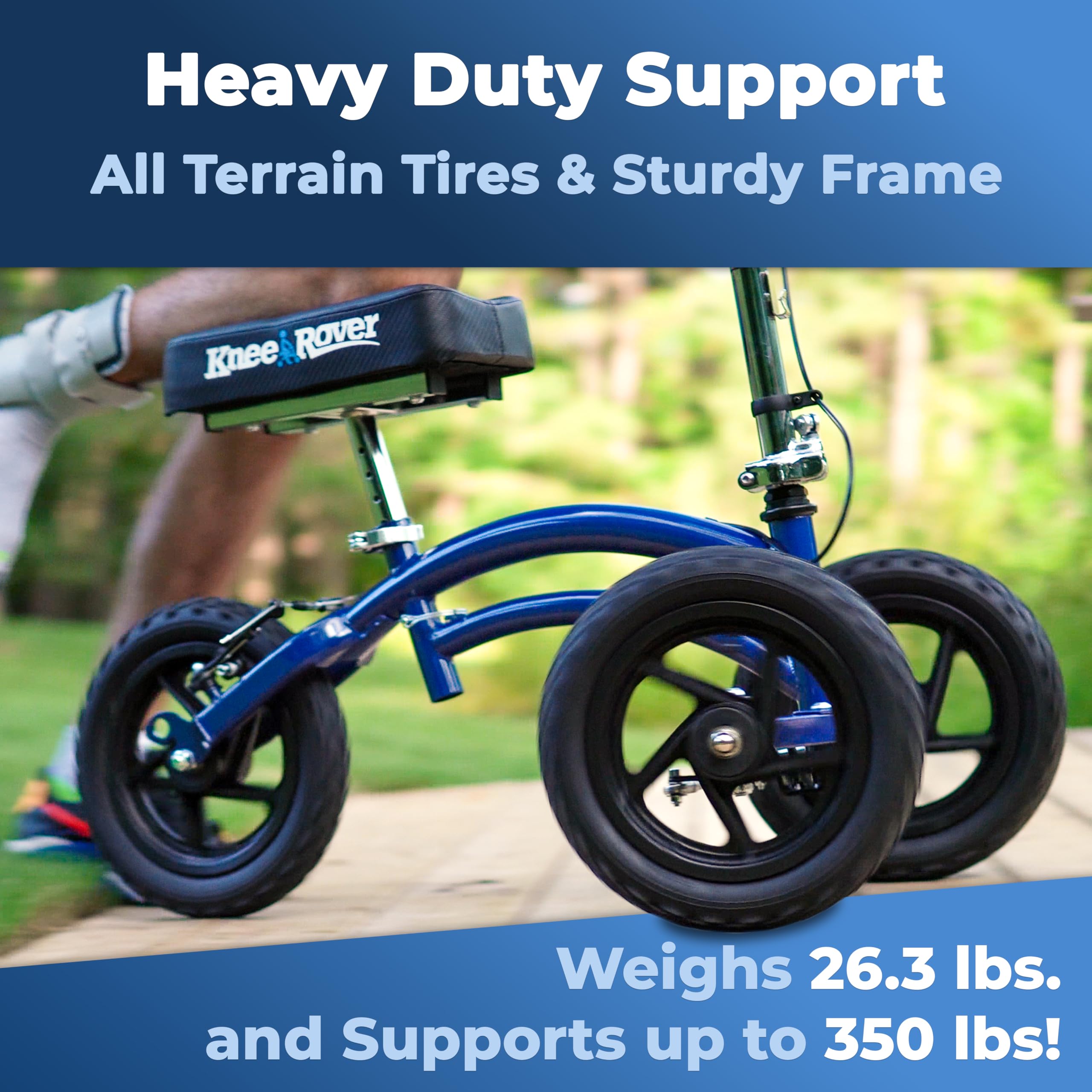 KneeRover Original Steerable All-Terrain Knee Scooter for Adults - Heavy Duty Knee Walker for Foot Surgery, Broken Ankle & Leg Injuries | Mobility Aid for Post-Surgery Recovery & Crutch Alternative (Blue) | Perfect for Indoor/Outdoor Use, Rehabilitation & Daily Mobility