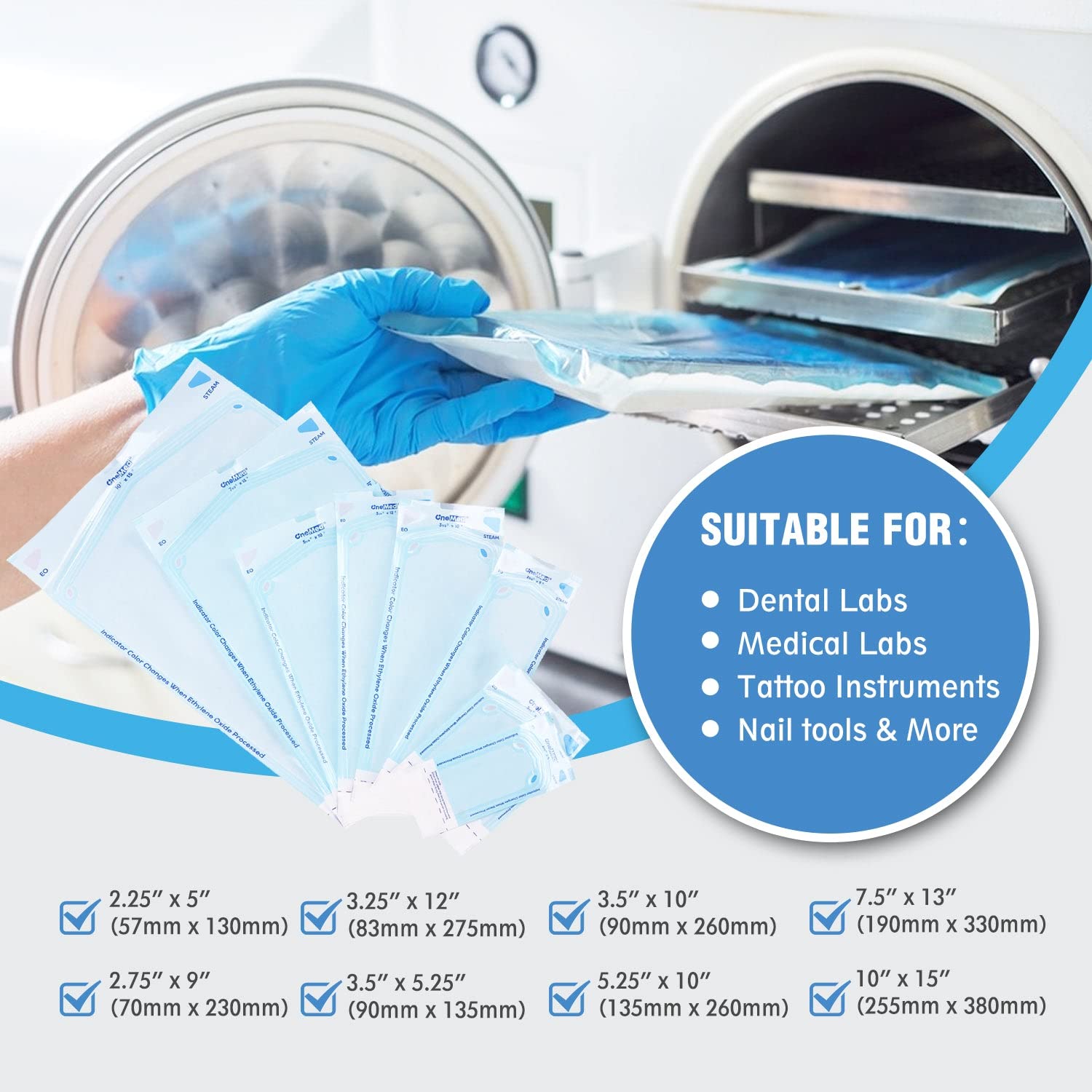 200 Self-Sealing Sterilization Pouches for Dental Instruments - 3.5x5.25 Inch (200 Pouches/Box) - Autoclavable, Barcode Ready - Perfect for Dental Clinics, Hospitals & Tattoo Studios