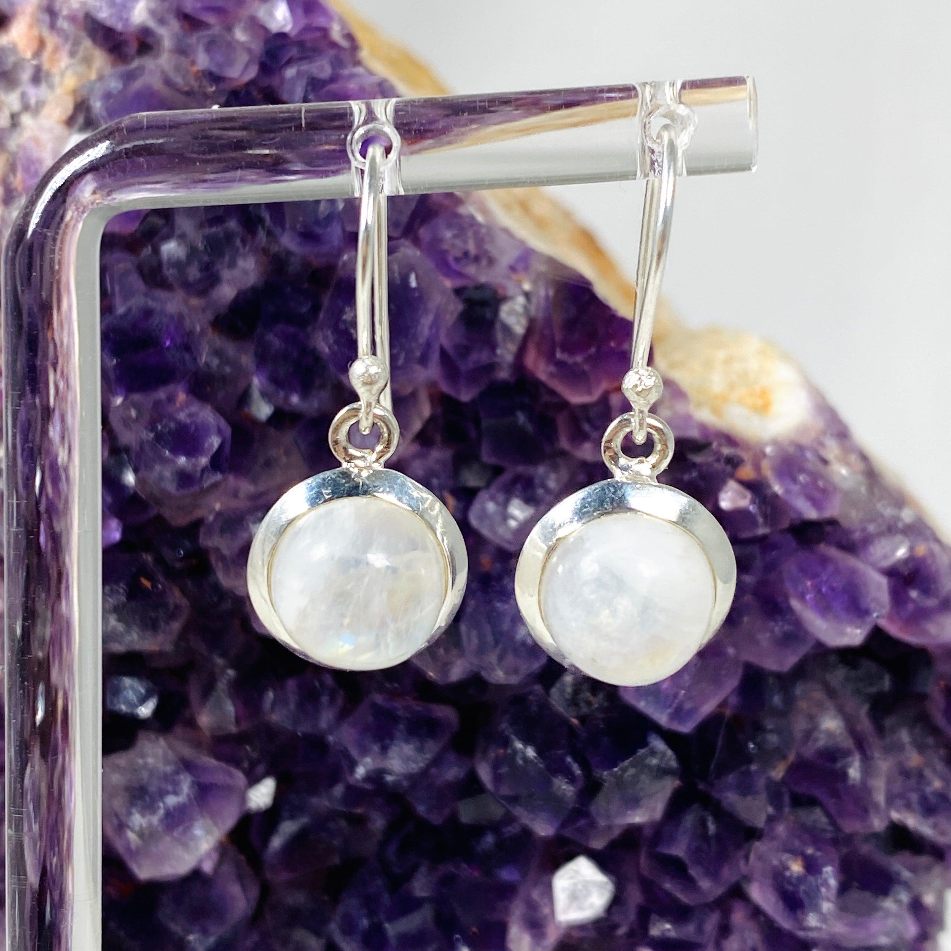 Moonstone Round Earrings KEGJ1400 – Elegant Sterling Silver Dangle Earrings for Women | Perfect for Weddings, Parties & Everyday Wear