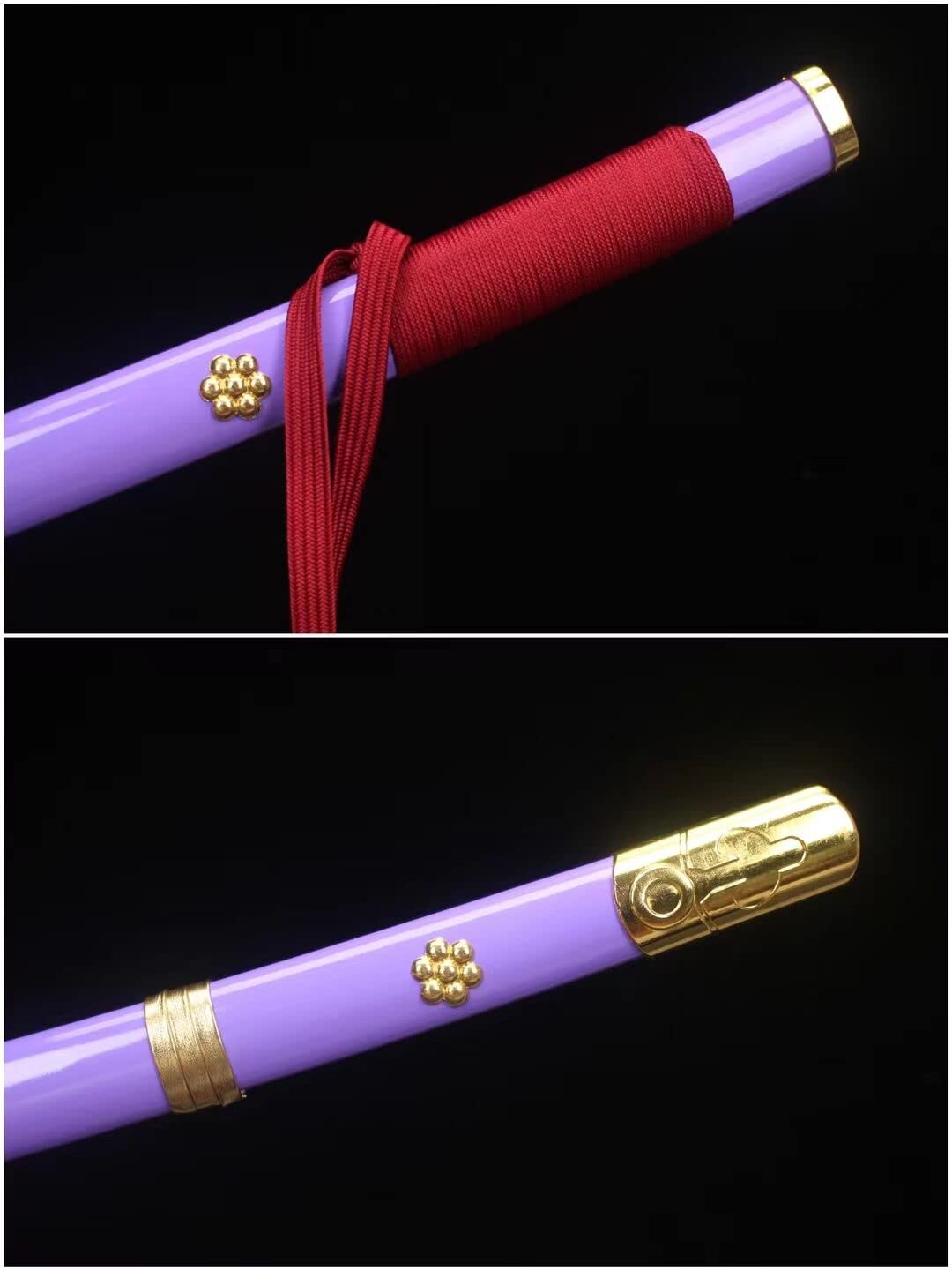 Sharp One Piece Roronoa Zoro Enma Katana - 1045 Carbon Steel Purple Blade Japanese Anime Cosplay Sword - Perfect for Cosplay, Halloween, and Anime Conventions