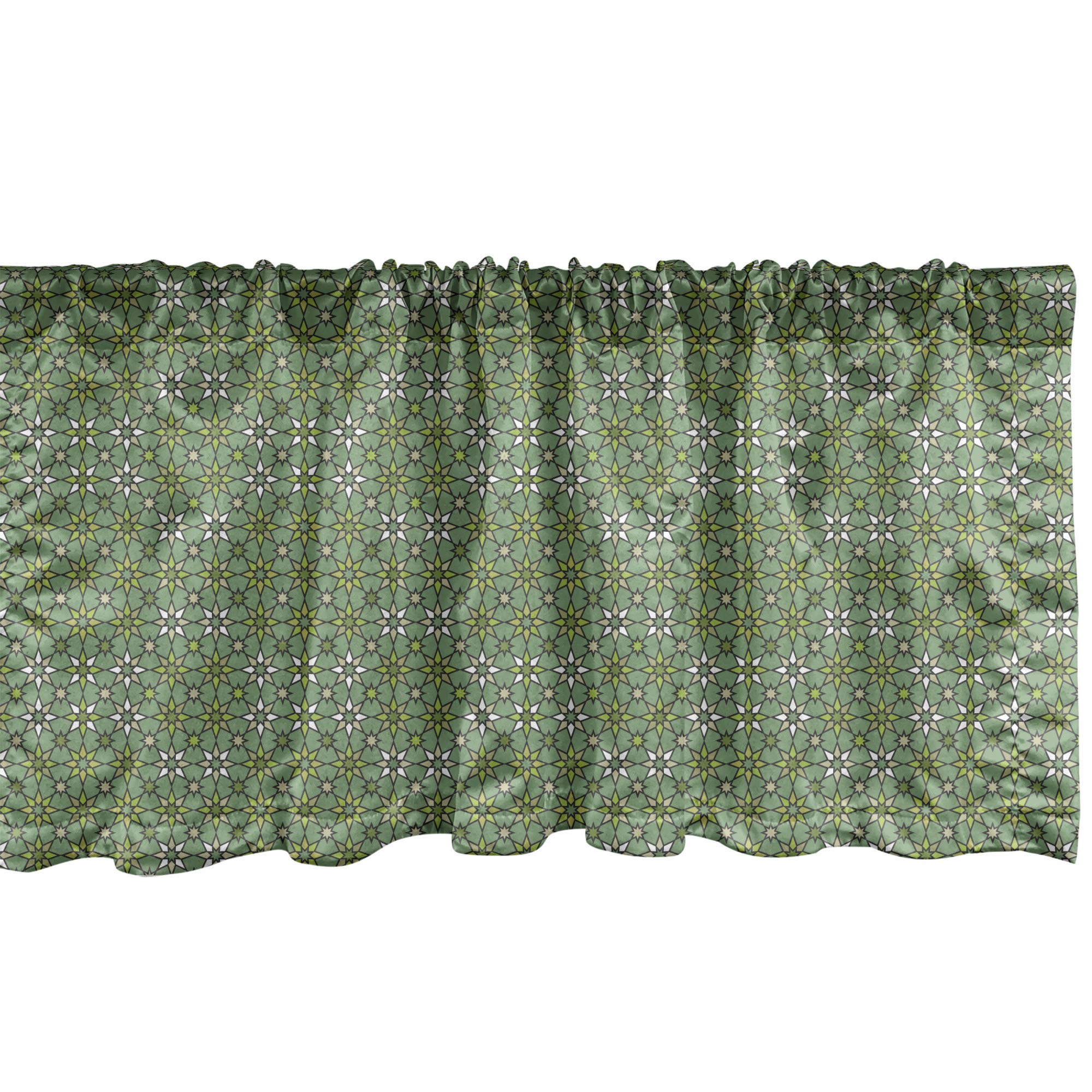 Ambesonne Abstract Window Valance - Floral Ethnic Star Pattern in Olive Green | Geometric Design Kitchen & Bedroom Curtain Valance with Rod Pocket (54x12 Inch) | Perfect for Farmhouse, Boho & Modern Home Decor