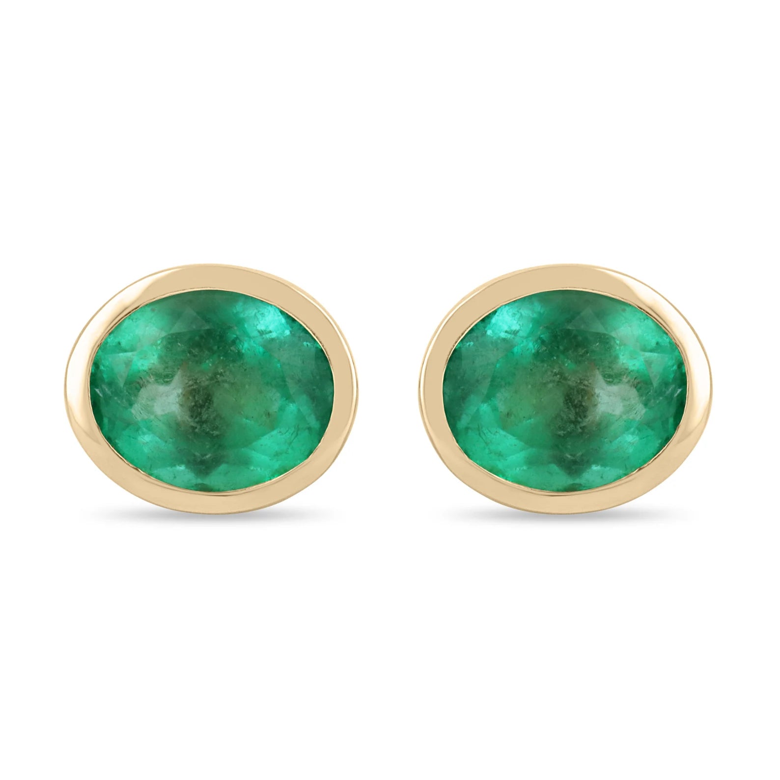 10.45tcw Colombian Emerald Oval Cut Bezel Set Earrings in 14K Gold - Vintage Heirloom Jewelry for Weddings & Special Occasions