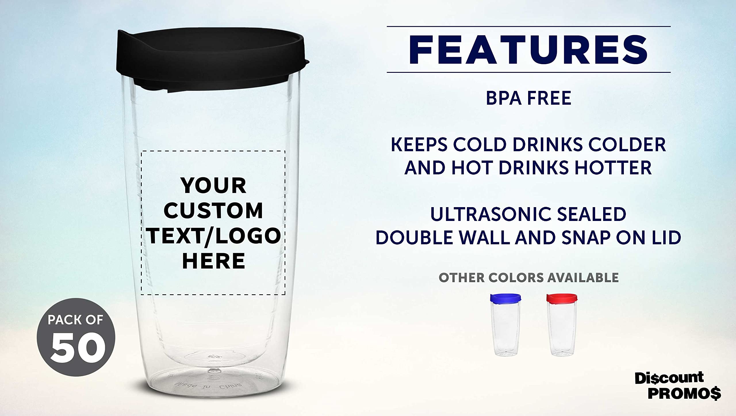 Custom 14 oz Double Wall Plastic Tumblers with Slid-Lock Lid - 50 Pack Personalized Coffee Cups for Travel, Office & Outdoor - Black (Text/Logo Printing Available) - Insulated Cold & Hot Drink Containers for Coffee, Tea, Smoothies & More