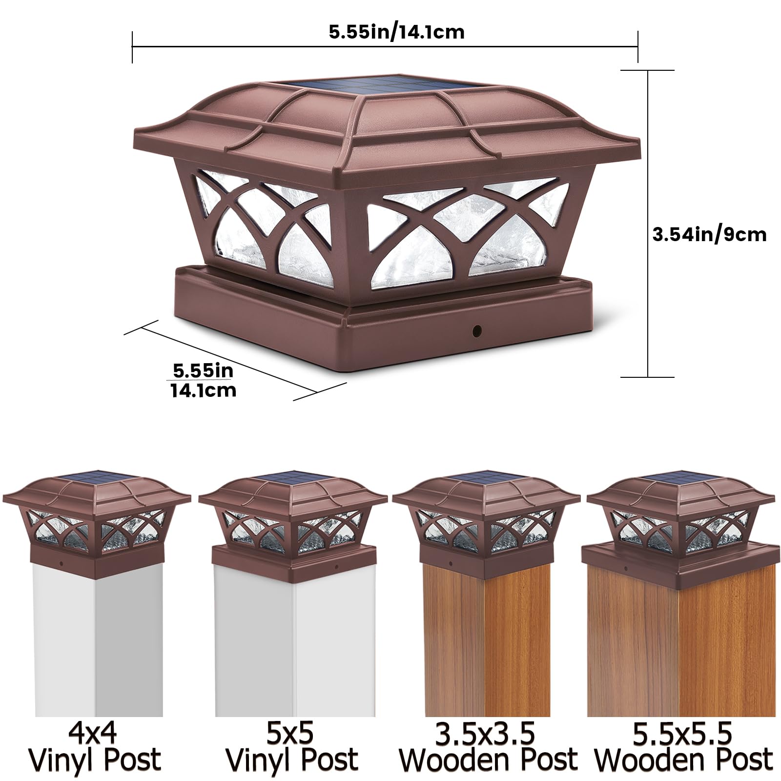 SIEDiNLAR Solar Post Cap Lights Outdoor - 8 LED Glass Fence Lights with Warm White & Cool White Modes for 4x4 5x5 6x6 Wood Posts - Waterproof Deck, Patio, Garden & Pathway Lighting (1 Pack) - Perfect for Backyard, Porch and Landscape Decoration