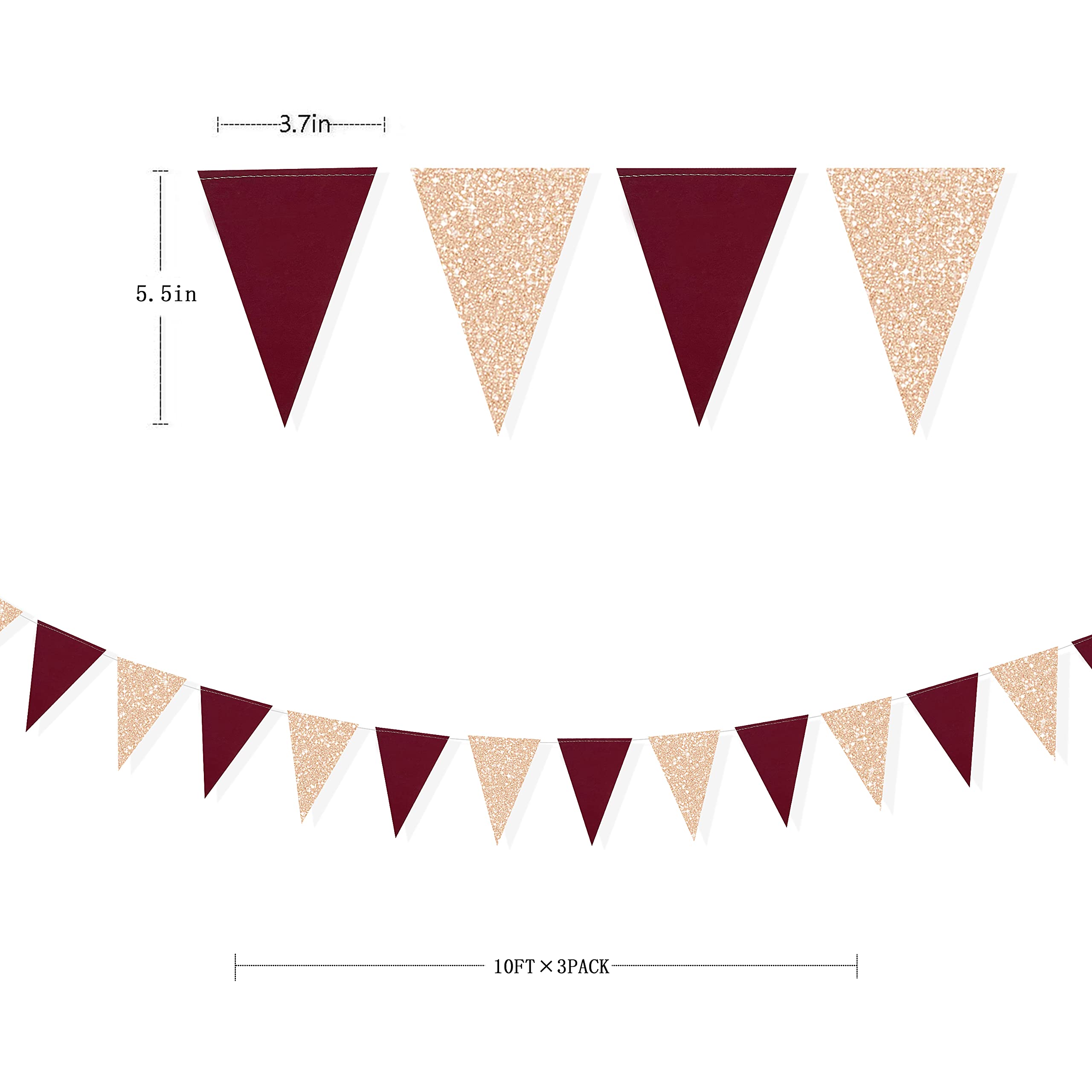 Elegant Burgundy & Gold Triangle Banner - Maroon Champagne Pennant Bunting for Birthday, Wedding, Bridal Shower, Baby Shower & Anniversary Decor | Perfect for Indoor/Outdoor Party Decorations