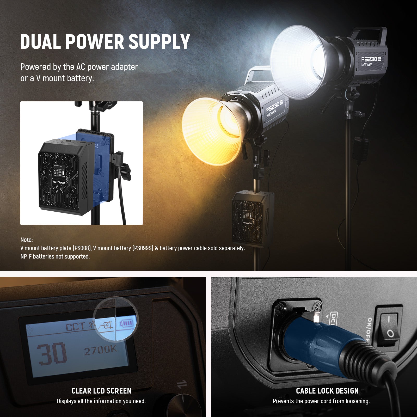NEEWER FS230B 230W Bi-Color LED Video Light for Photography, YouTube & Studio Filming - Dimmable Continuous Lighting with CRI≥95 for Professional Videography