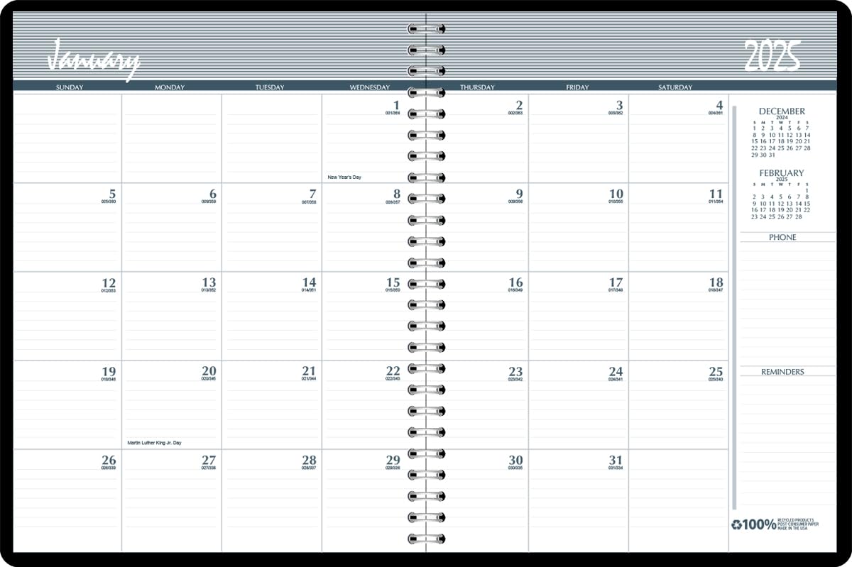 House of Doolittle 2025 Monthly Planner Calendar - 8.5 x 11 Inch Black Hard Cover, December 2024 to January 2026 (HOD26292-25) | Perfect for Office, School & Home Organization, Wall or Desk Planning