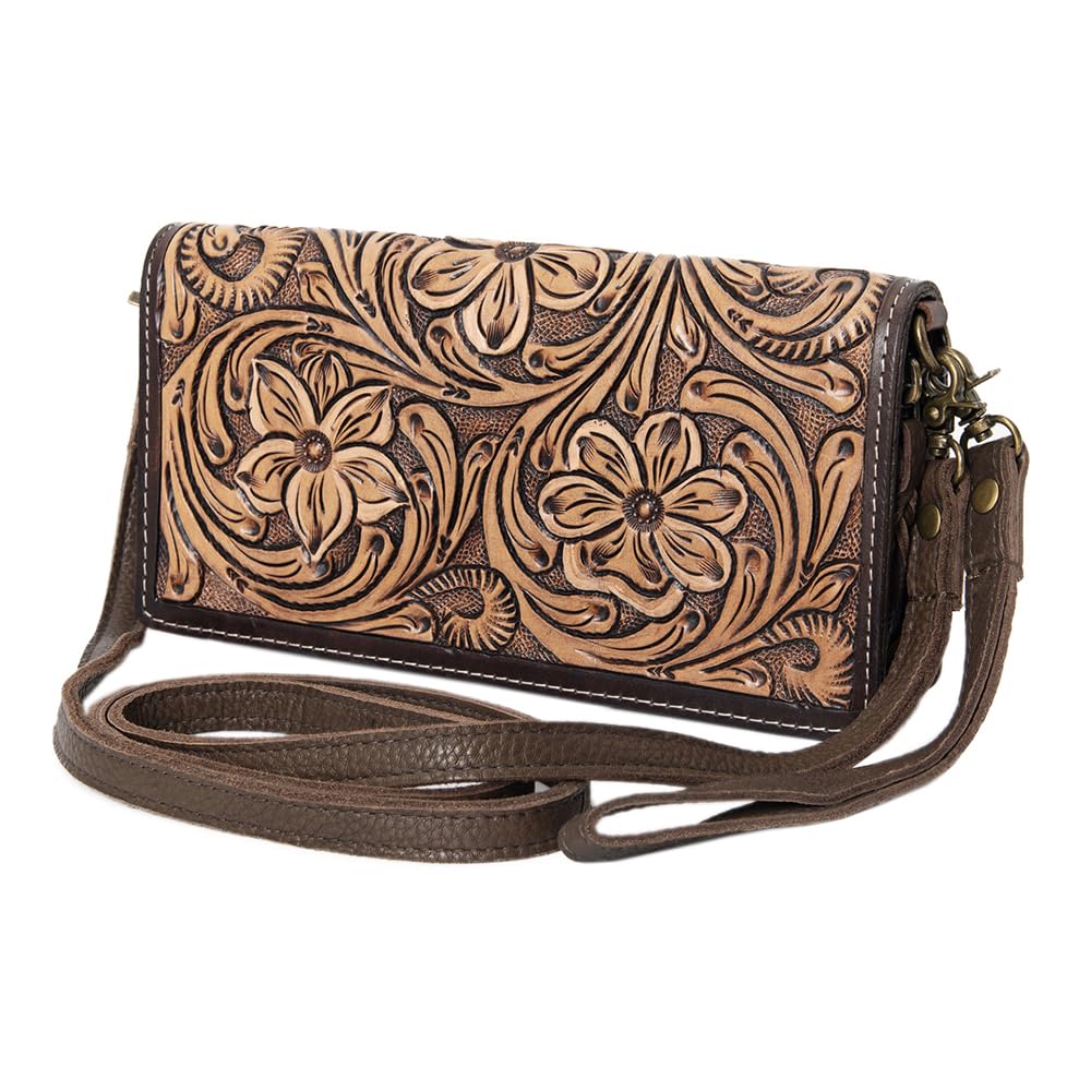 **Hand-Tooled Genuine Leather Western Women's Wallet – American Darling Crossbody Bag, Clutch, Wristlet & Travel Wallet for Everyday Use, Parties & Outdoor Adventures**