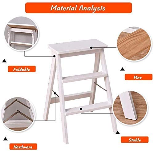Foldable Wooden Step Stool with 3 Steps - Portable Pedal Ladder for Home, Kitchen, Bathroom & Kids - Non-Slip Climbing Stool, High Stool & Step Chair for Adults & Children