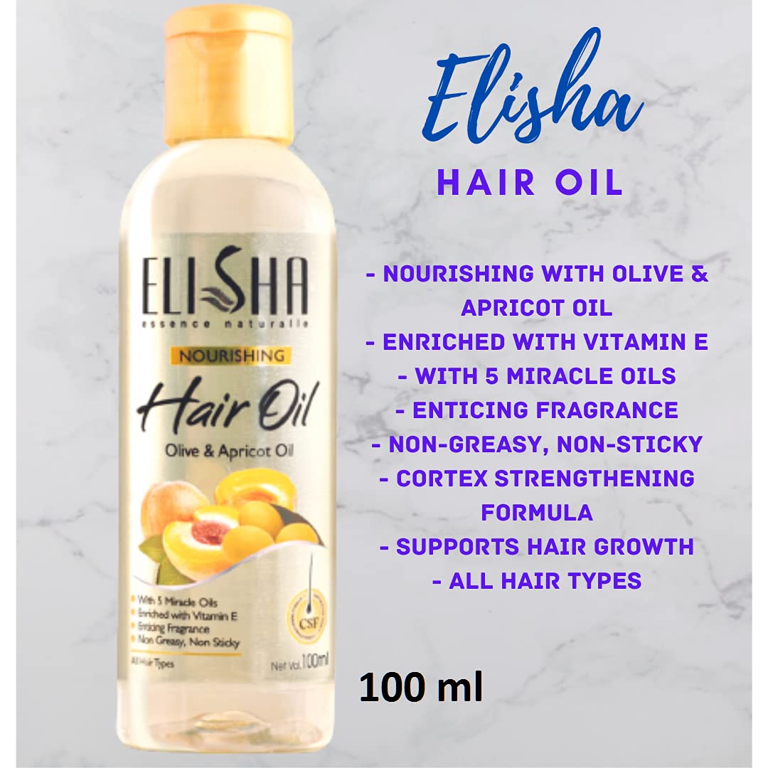 Elisha Complete Hair Care Combo Pack - Nourishing Shampoo, Olive & Apricot Hair Oil, Hair Serum (3 Piece Set) for Dry, Damaged Hair - Daily Hydration & Repair Treatment for Women & Men