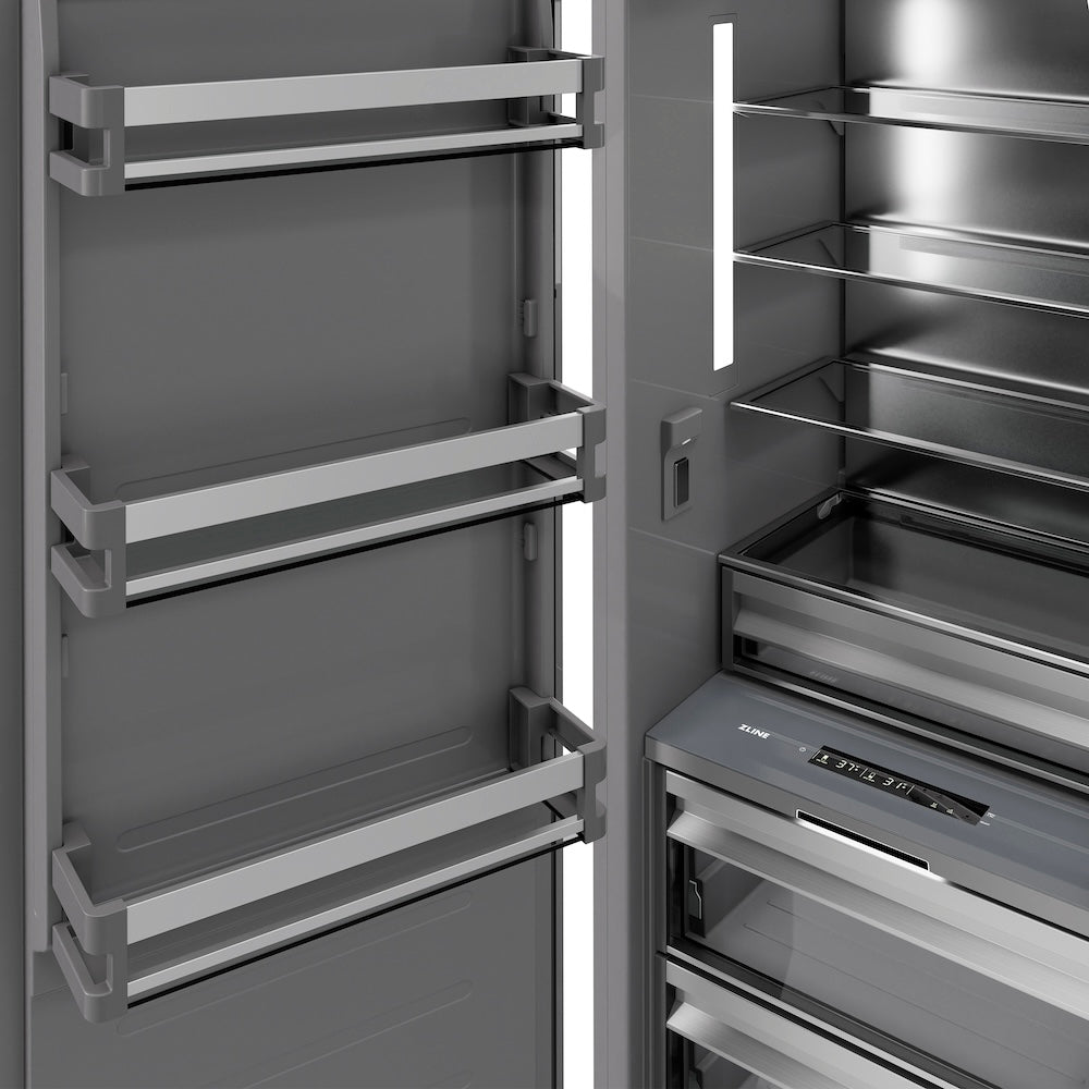 ZLINE Autograph Edition 30-inch 16.7 cu ft Black Stainless Steel Column Refrigerator with Graphite Gray Interior & Champagne Bronze Accents - RCRVZ BS 30 CB - Perfect for Modern Kitchens & Open-Concept Living Spaces