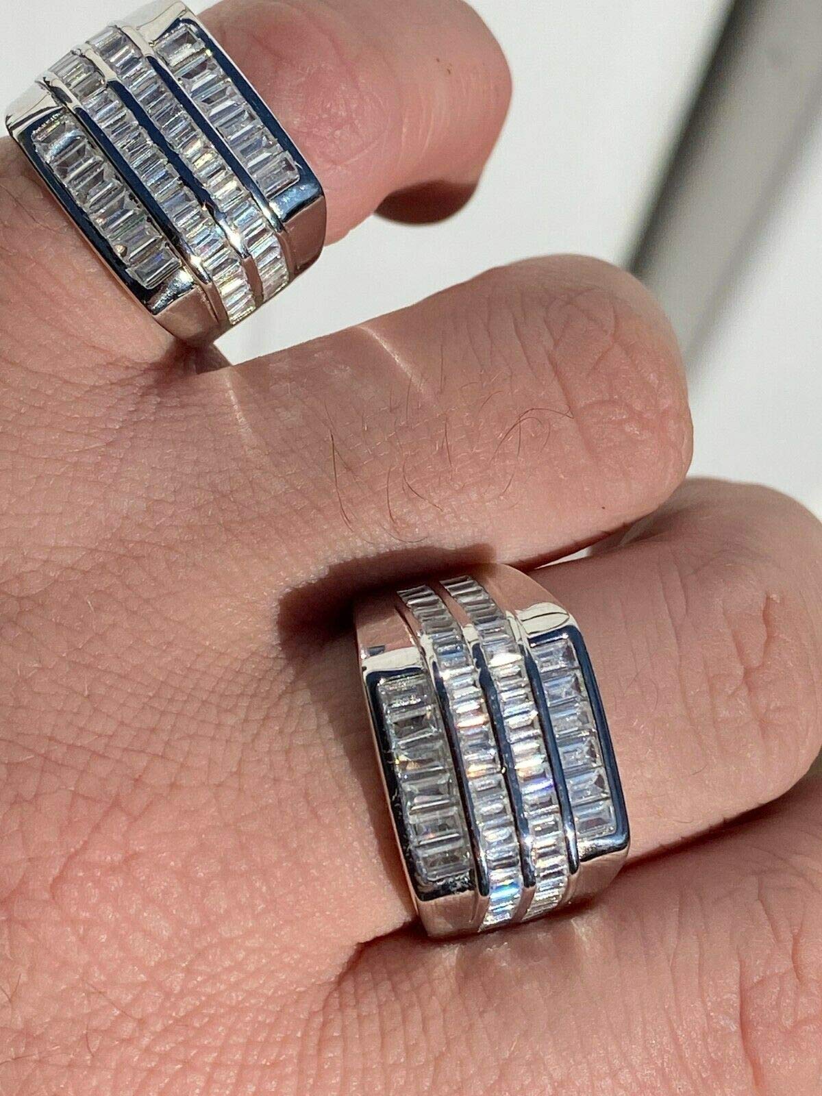 925 Sterling Silver Iced Baguette Men's Ring - Sizes 7-13 - Heavy Pinky or Statement Ring with Man-Made Diamonds | Perfect for Gifts, Weddings, and Everyday Luxury Fashion