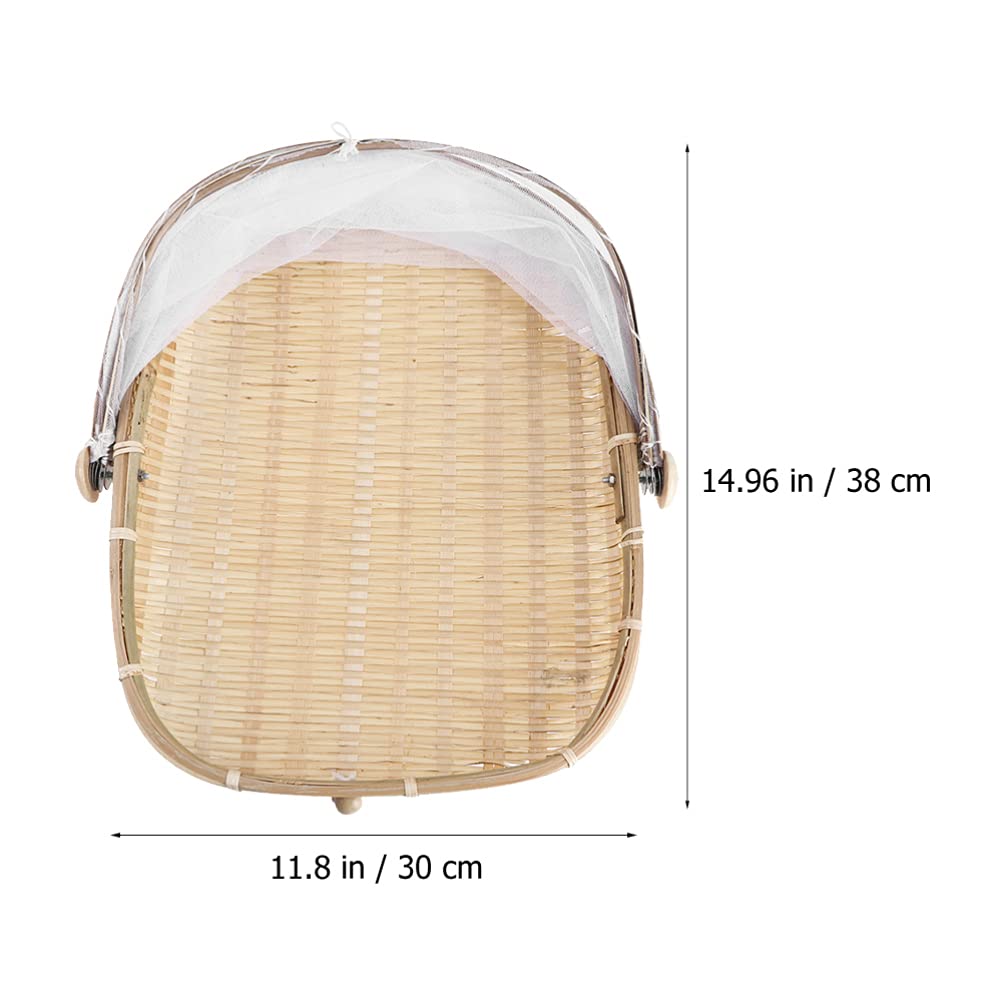 Happyyami 33x28cm Square Bamboo Bread Basket with Net Cover - Eco-Friendly Storage for Snacks, Eggs, Fruits - Perfect for Kitchen, Picnic, and Home Decor