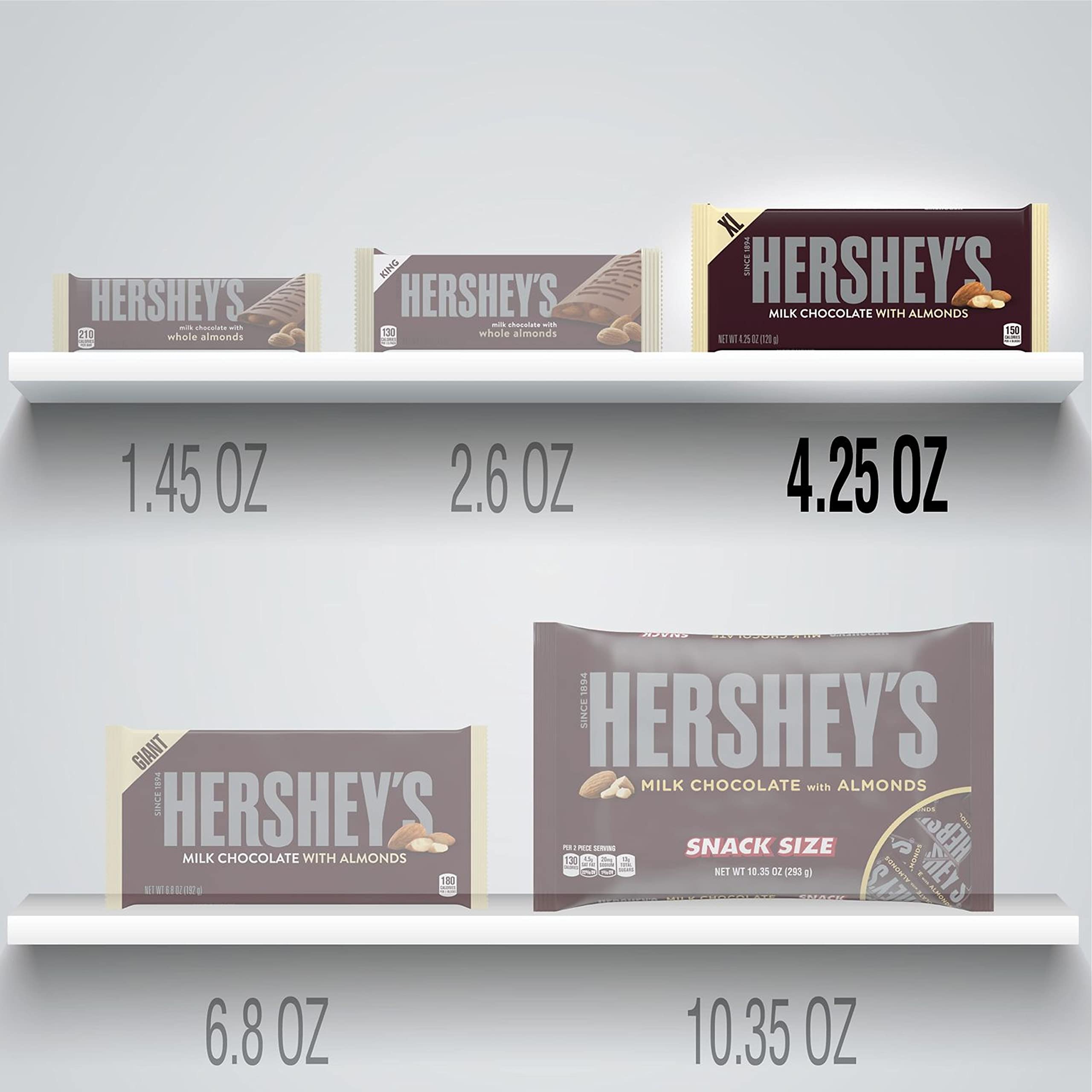 HERSHEY'S Milk Chocolate with Almonds Candy Bar - 4.25 oz - Perfect for Halloween Treats, Party Favors & Gift Giving