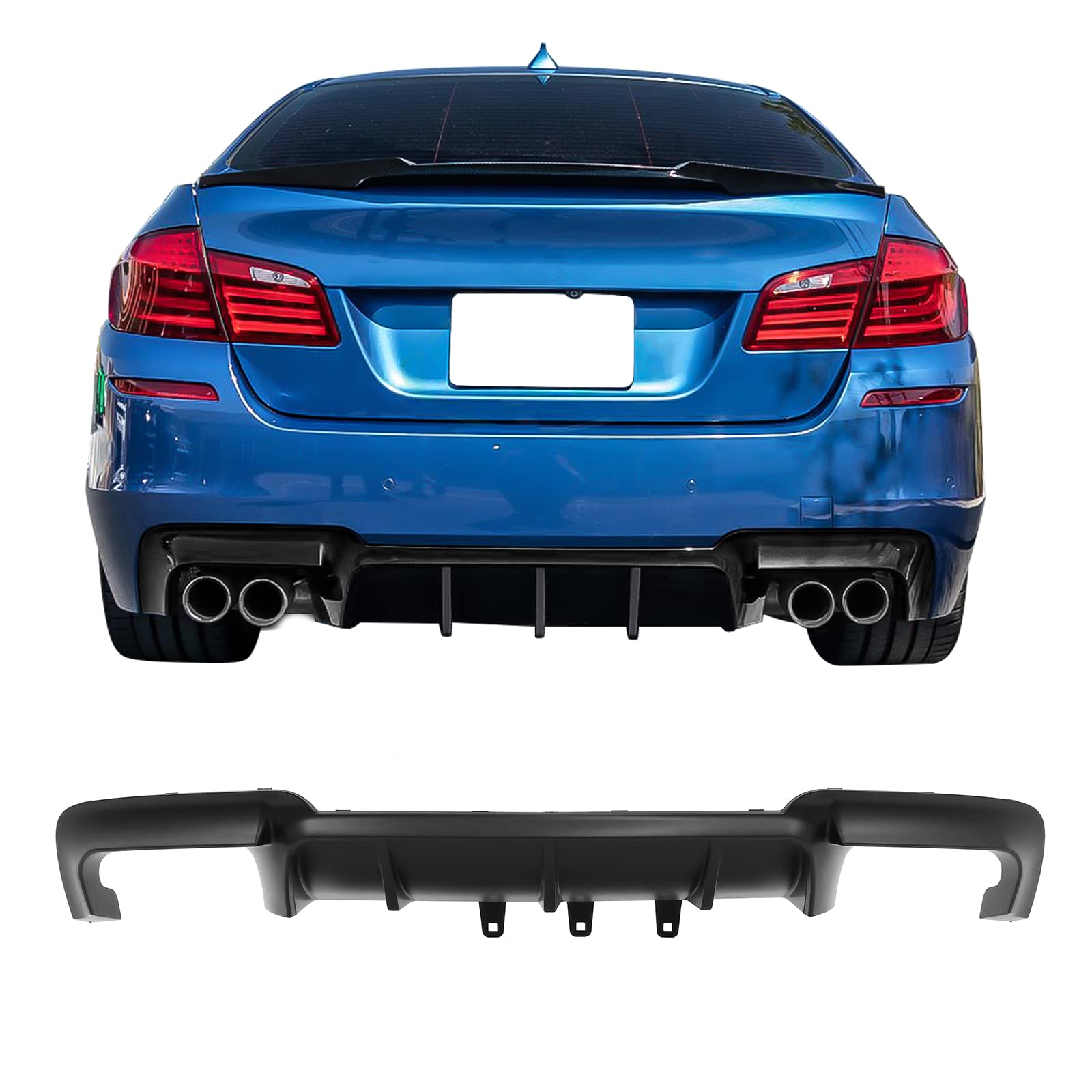 IKON MOTORSPORTS Rear Bumper Diffuser for 2011-2016 BMW F10 5 Series M Sport | M5 Style Lower Lip Spoiler | Unpainted Black Body Kit Replacement | Perfect for Car Upgrades & Street Racing Style