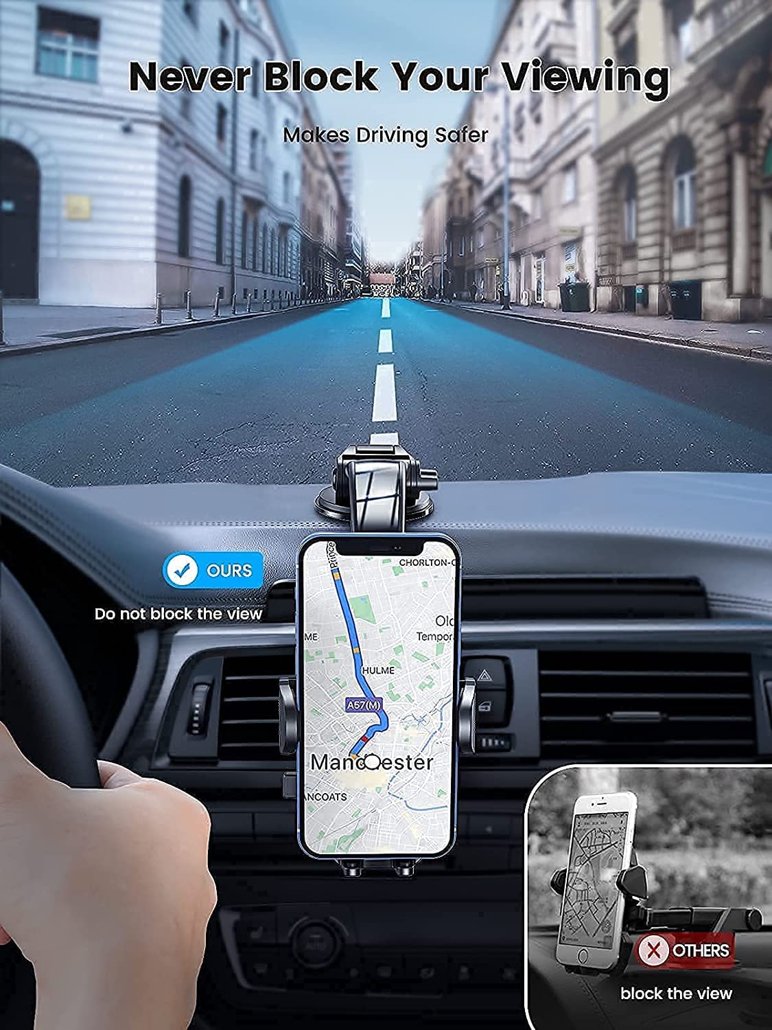 Military Grade Car Phone Mount - Dashboard, Windshield & Vent Phone Holder with Strong Suction & Metal Hook - Hands-Free Stand for iPhone & Smartphones - Perfect for GPS Navigation, Driving & Commuting