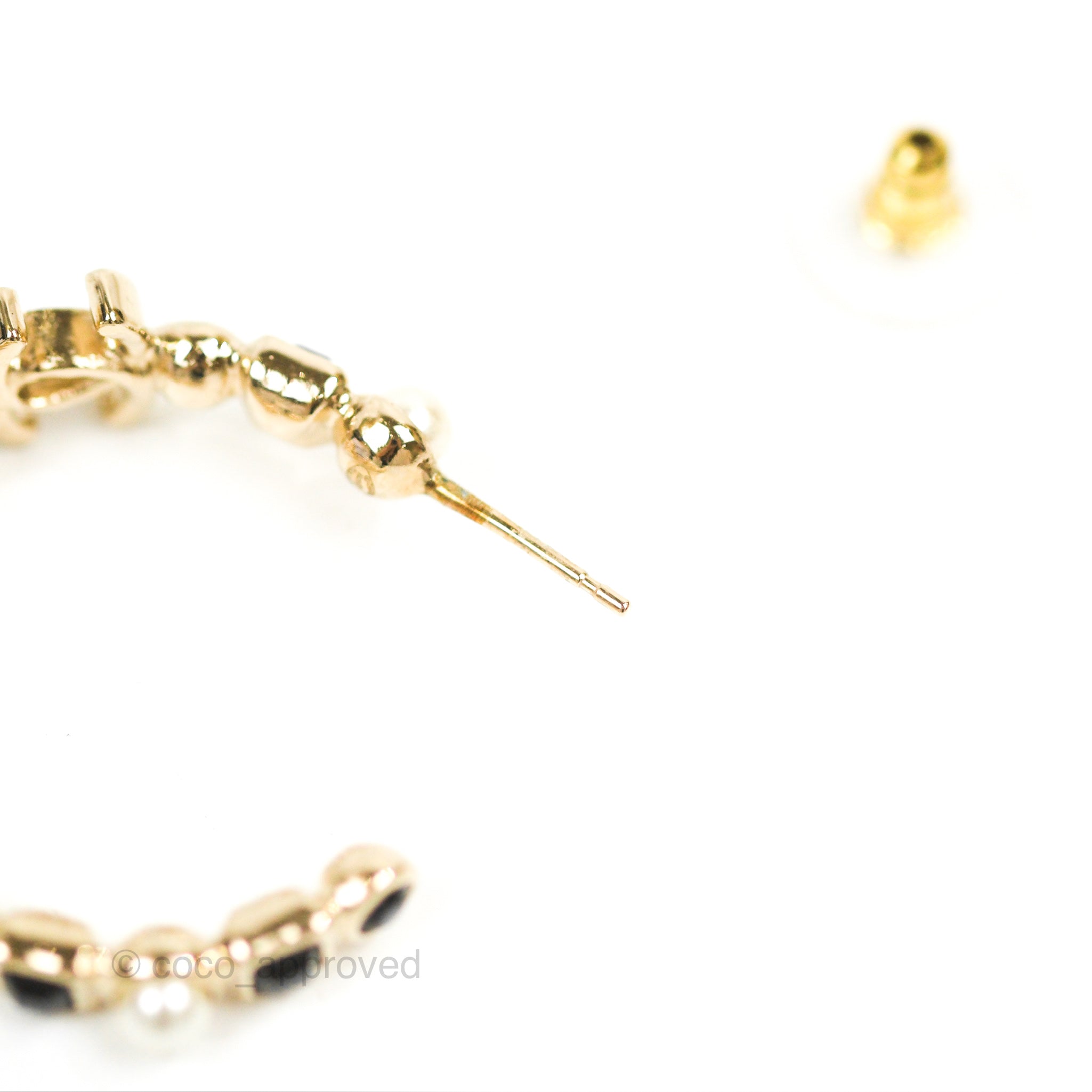 Chanel CC Pearl Black Rhinestone Hoop Earrings - Gold Tone 23V - Luxury Fashion Jewelry for Women, Perfect for Parties, Weddings & Special Occasions