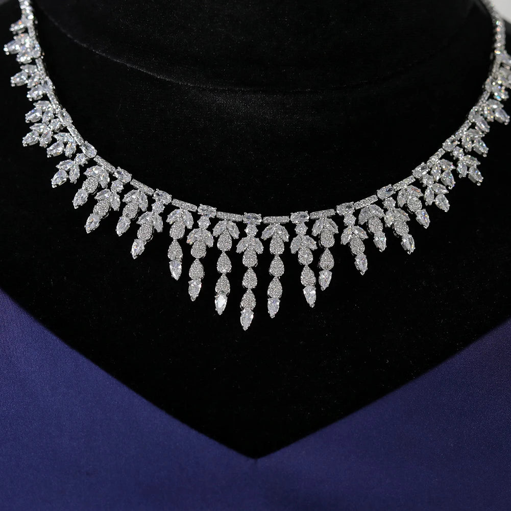 Luxury Geometric Zircon 4PCS Jewelry Set for Women - Dubai Indian African Bridal Necklace Earrings Set - Perfect for Weddings, Parties & Special Occasions