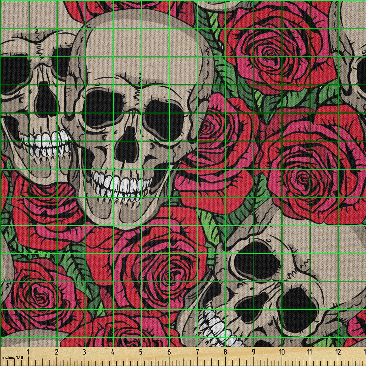 Ambesonne Rose Fabric by The Yard - Skull & Red Rose Gothic Print Microfiber Fabric for DIY Crafts, Home Decor & Textile Projects | Halloween Decorations, Gothic Bedding, Quilting & Upholstery Material