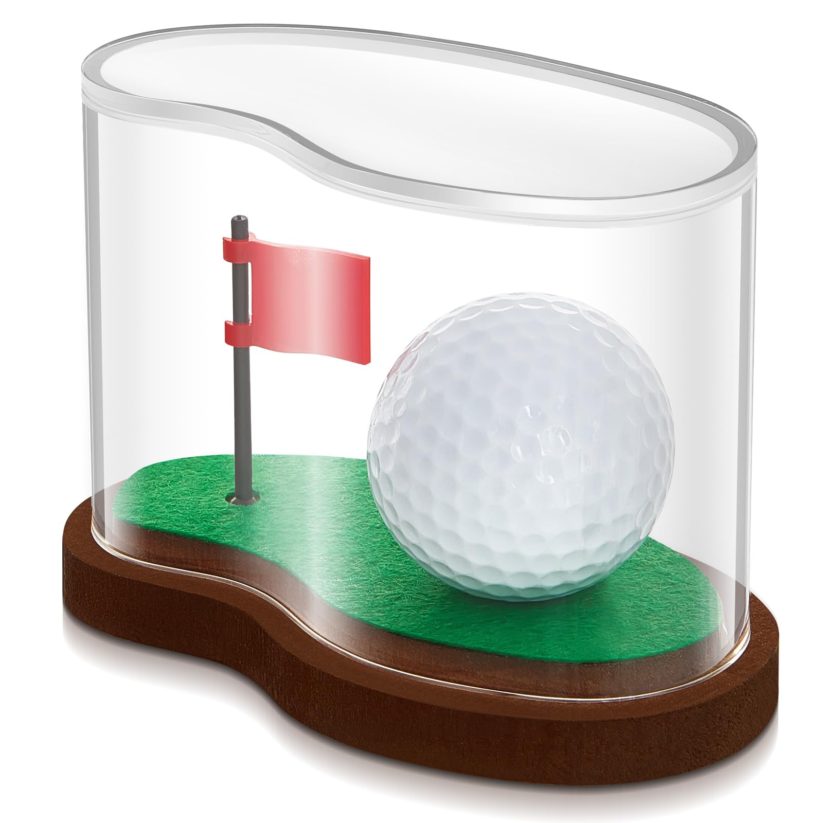 Soaoo Clear Acrylic Golf Ball Display Case with Wood Base & Flag - 3.94 x 2.95 x 3.43 Inches Protective Transparent Holder for Collectible Golf Balls - Perfect for Showcase, Gift, or Home/Office Decoration